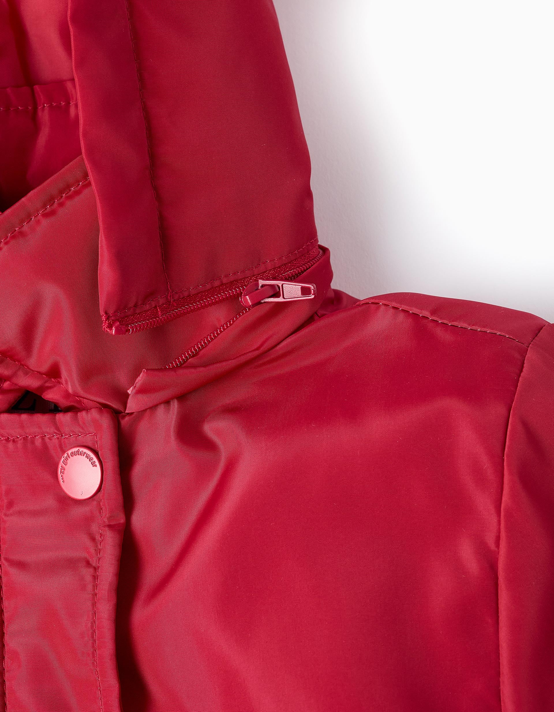 Parka Plissée avec Capuche Amovible pour Fille, Rouge