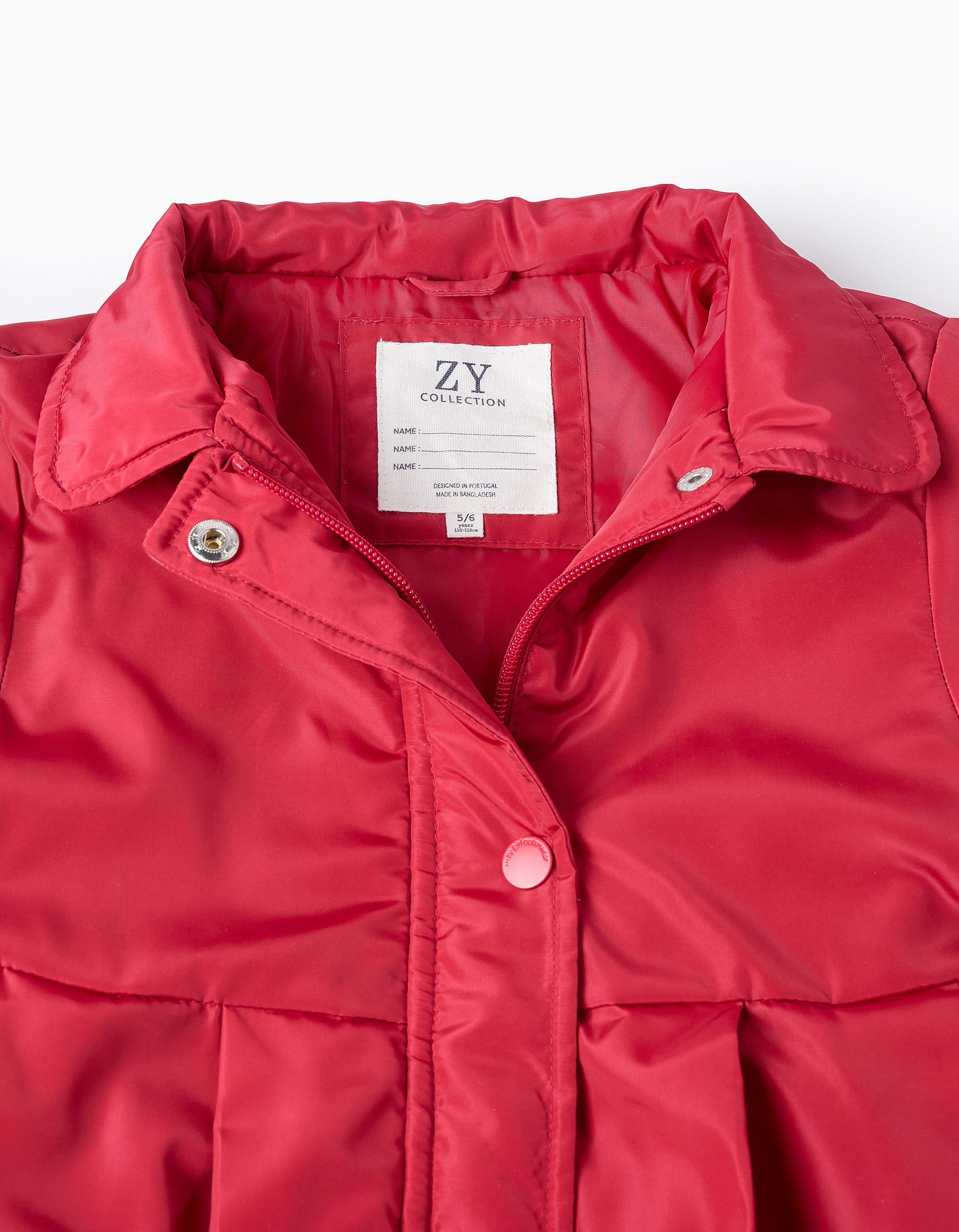 Parka Plissada com Capuz Amovível para Menina, Vermelho