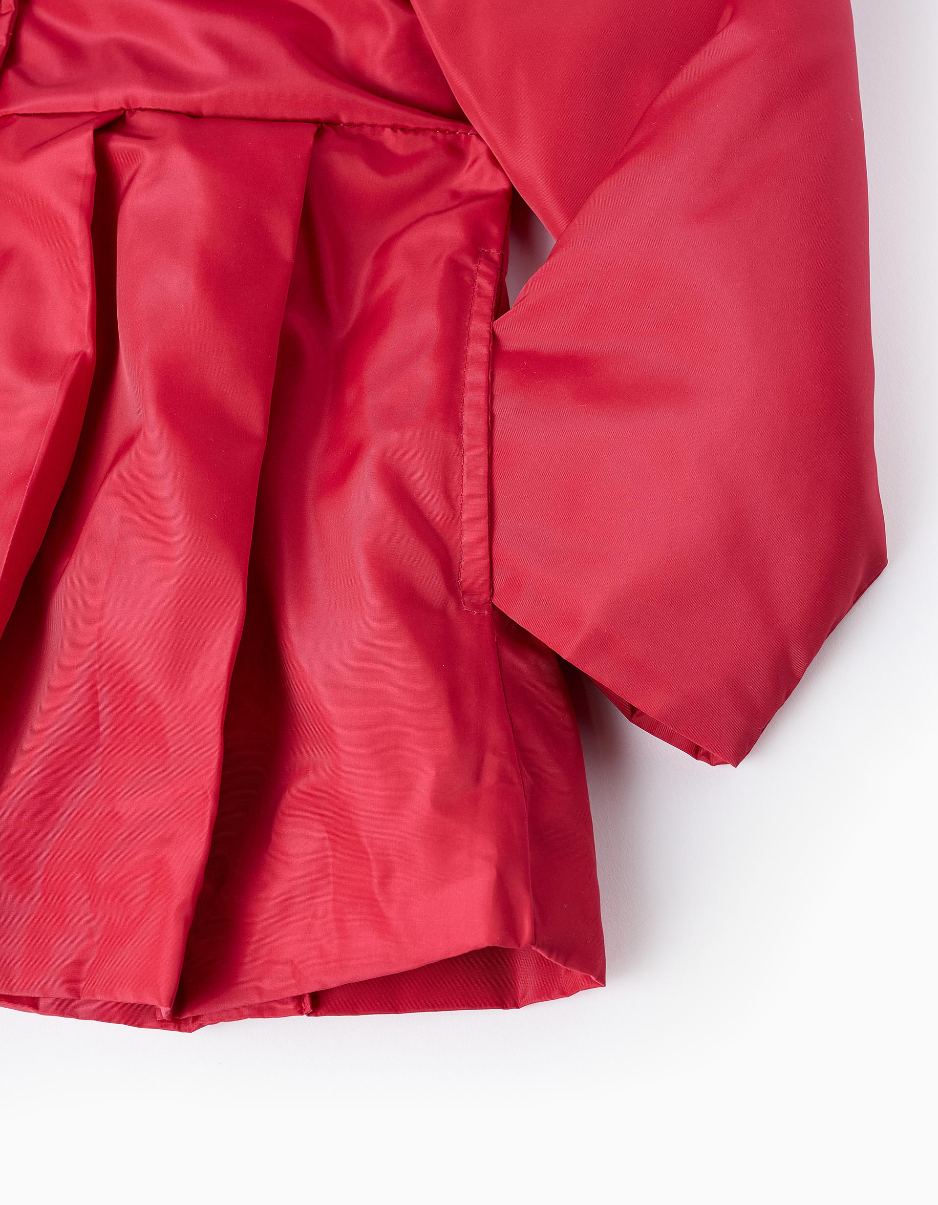 Parka Plisada con Capucha Desmontable para Niña, Rojo