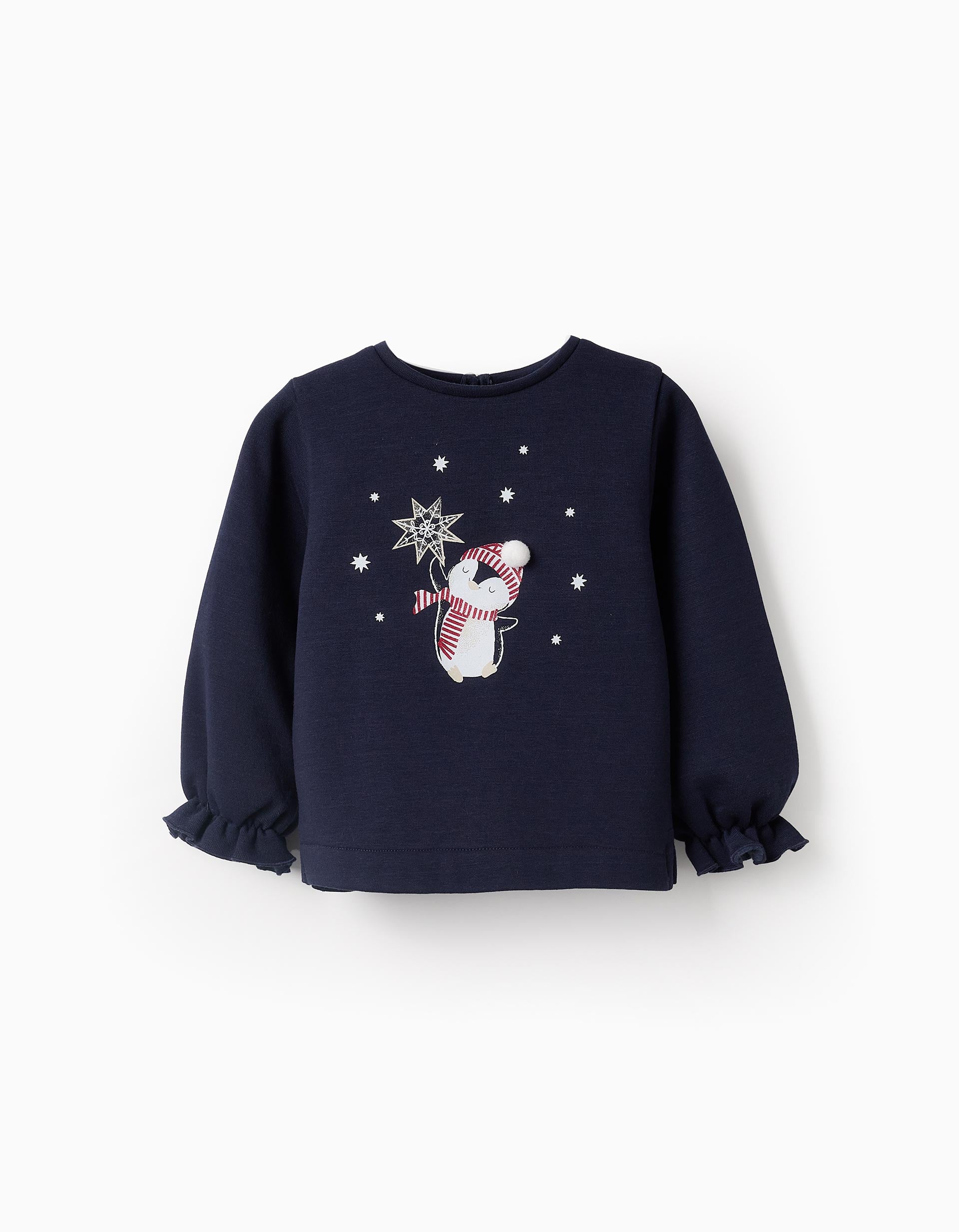 Sweat de Natal Cardada para Bebé Menina 'Pinguim', Azul Escuro