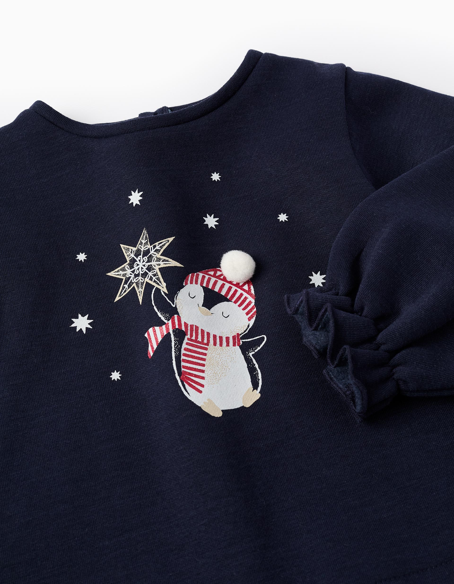 Brushed Christmas Sweatshirt for Baby Girls 'Penguin', Dark Blue