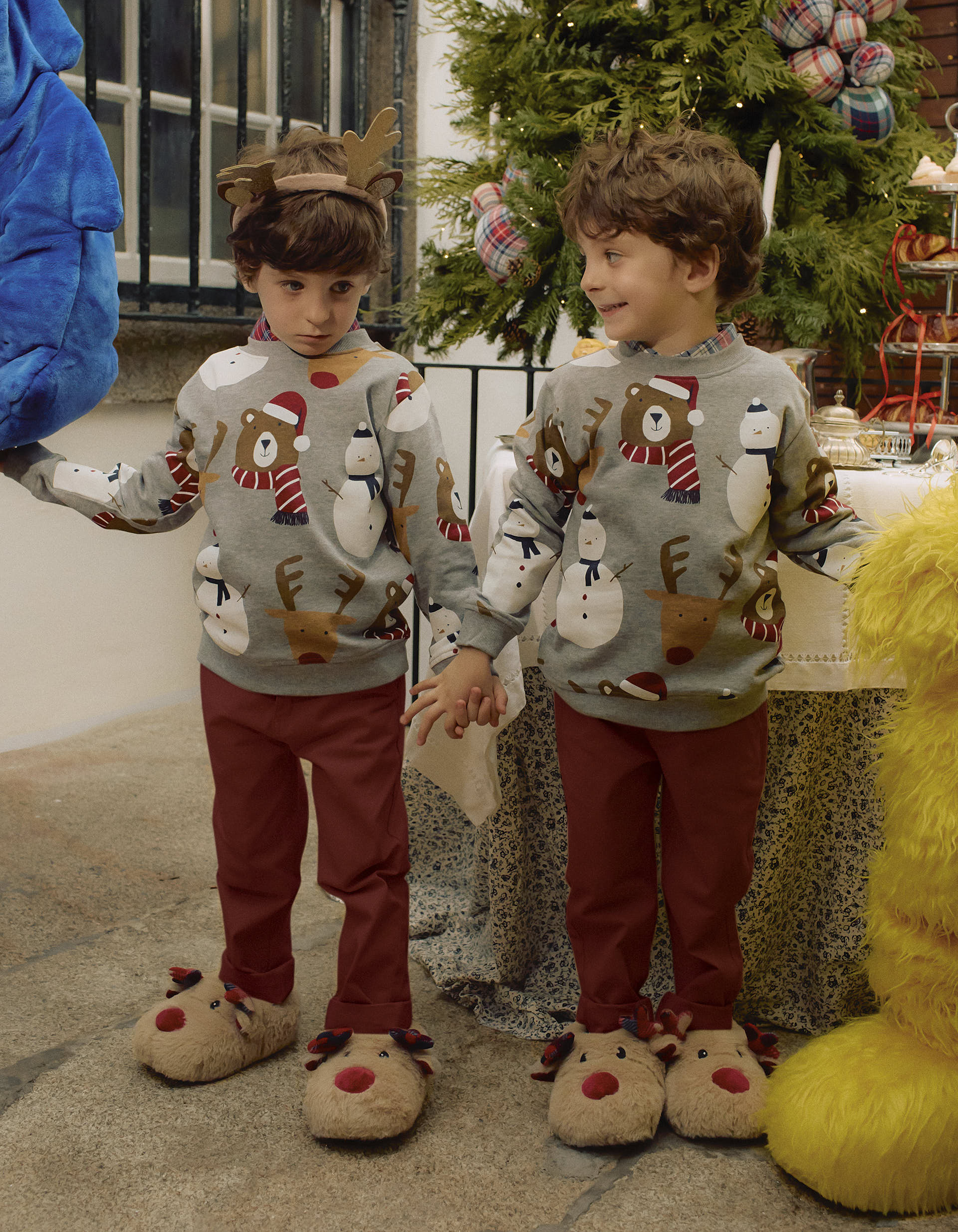 Sweat de Noël Gratté pour Garçon 'Rennes & Bonhommes de Neige', Gris