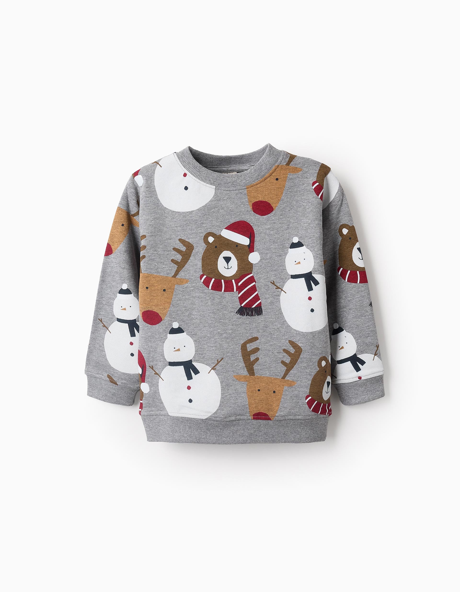 Brushed Christmas Sweatshirt for Boys 'Reindeers & Snowmen', Grey