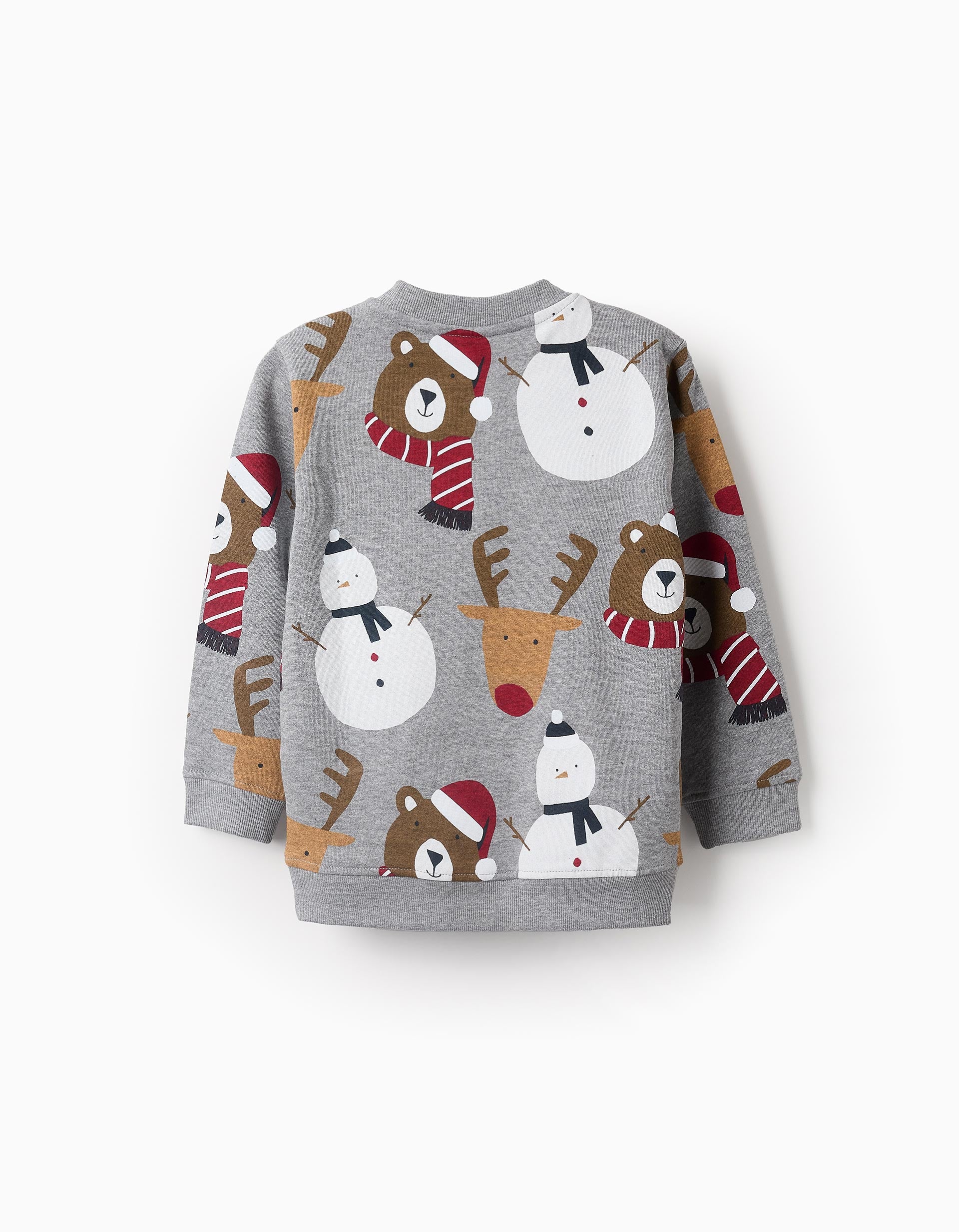 Sweat de Natal Cardada para Menino 'Renas & Bonecos de Neve', Cinza