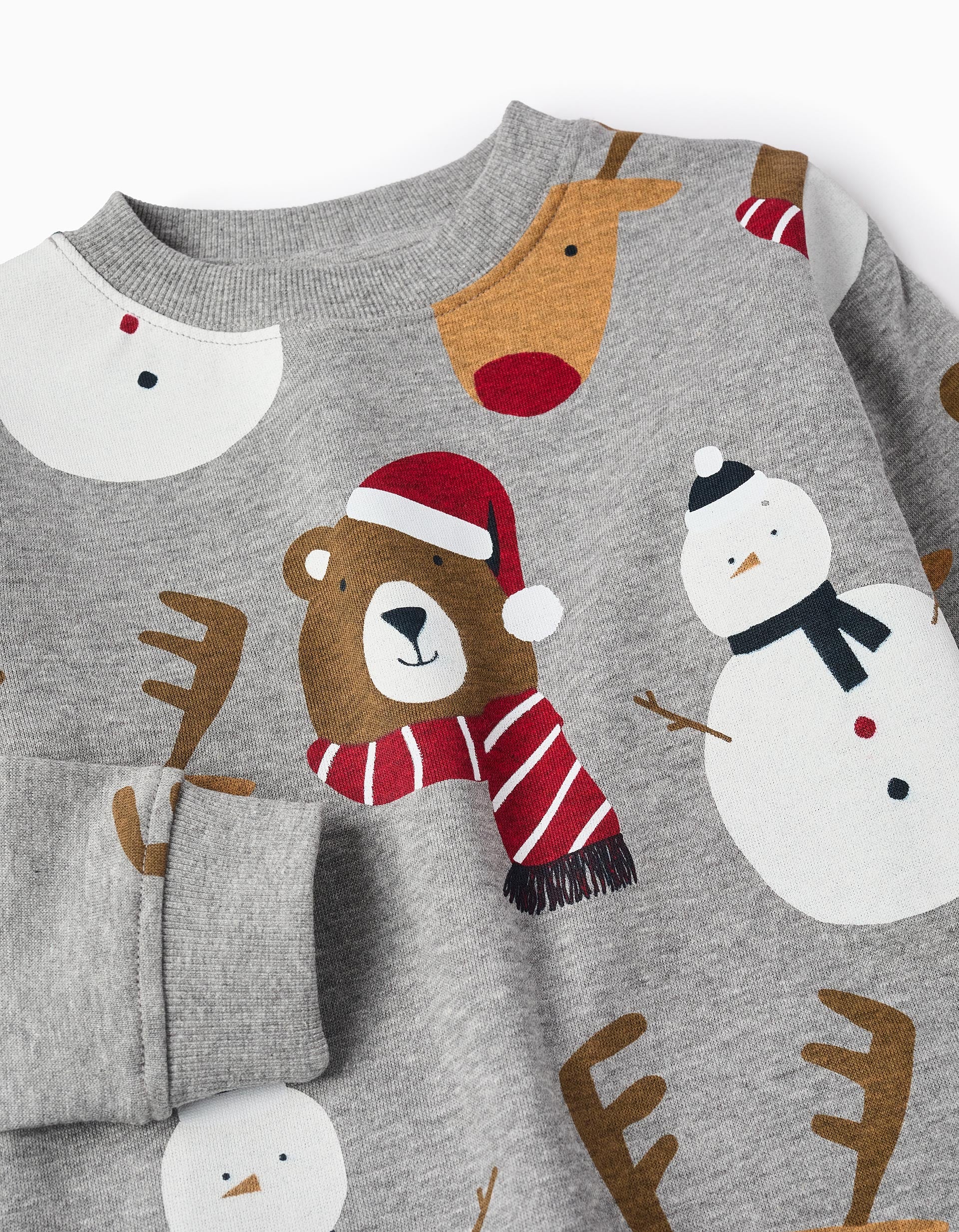 Brushed Christmas Sweatshirt for Boys 'Reindeers & Snowmen', Grey