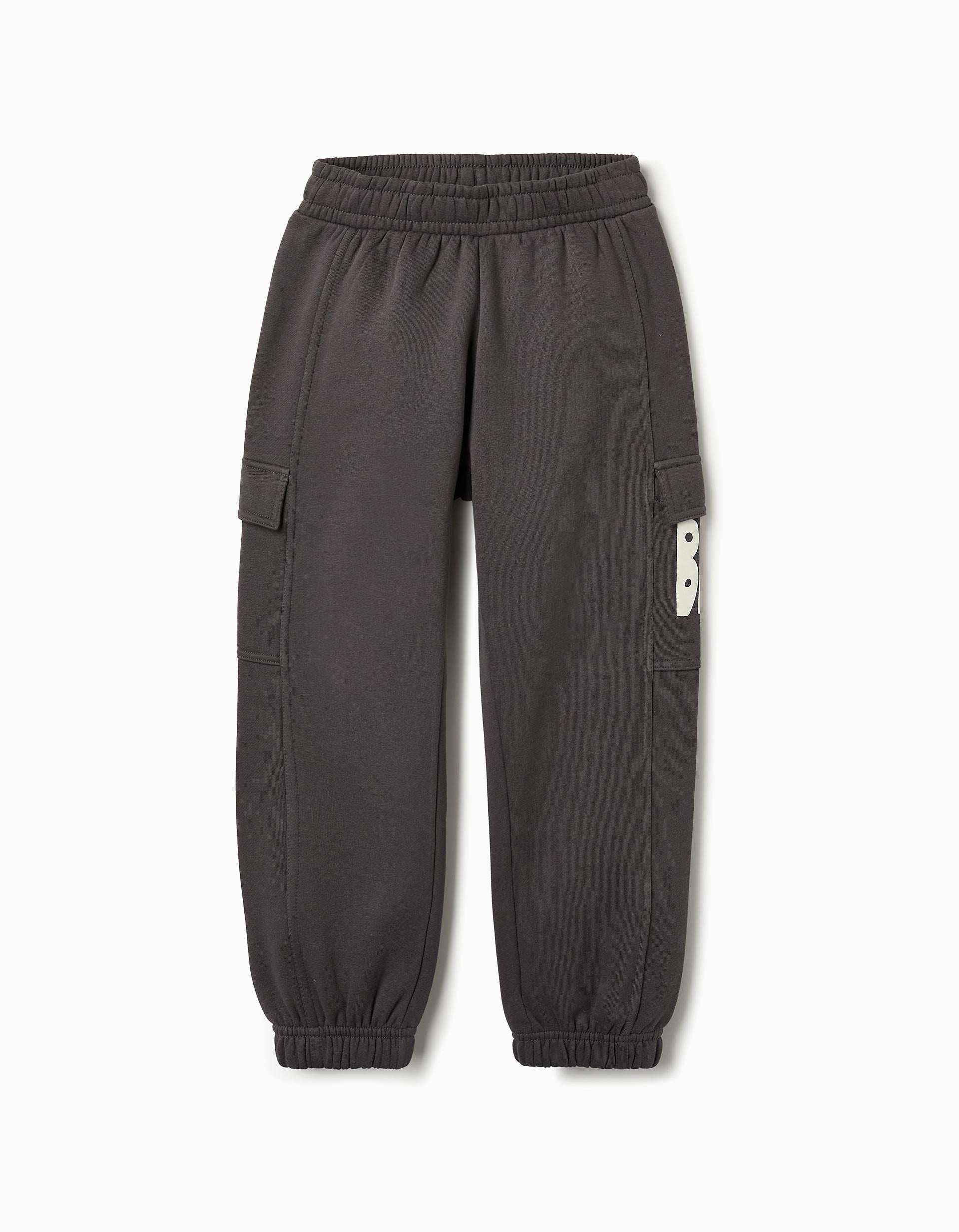 Joggers with Cargo Pockets for Girls, Grey