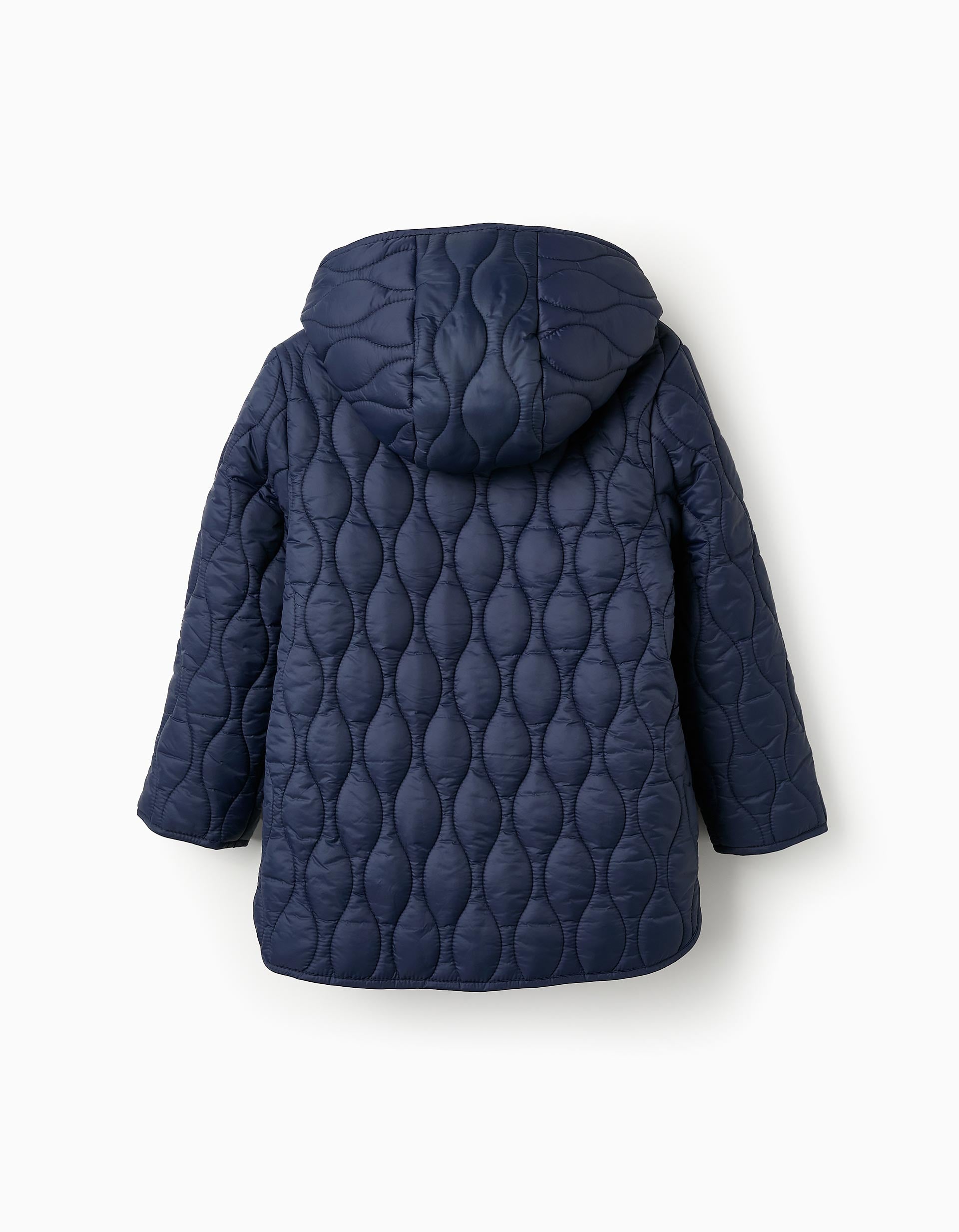 Padded Hooded Parka for Girls, Dark Blue/Gold