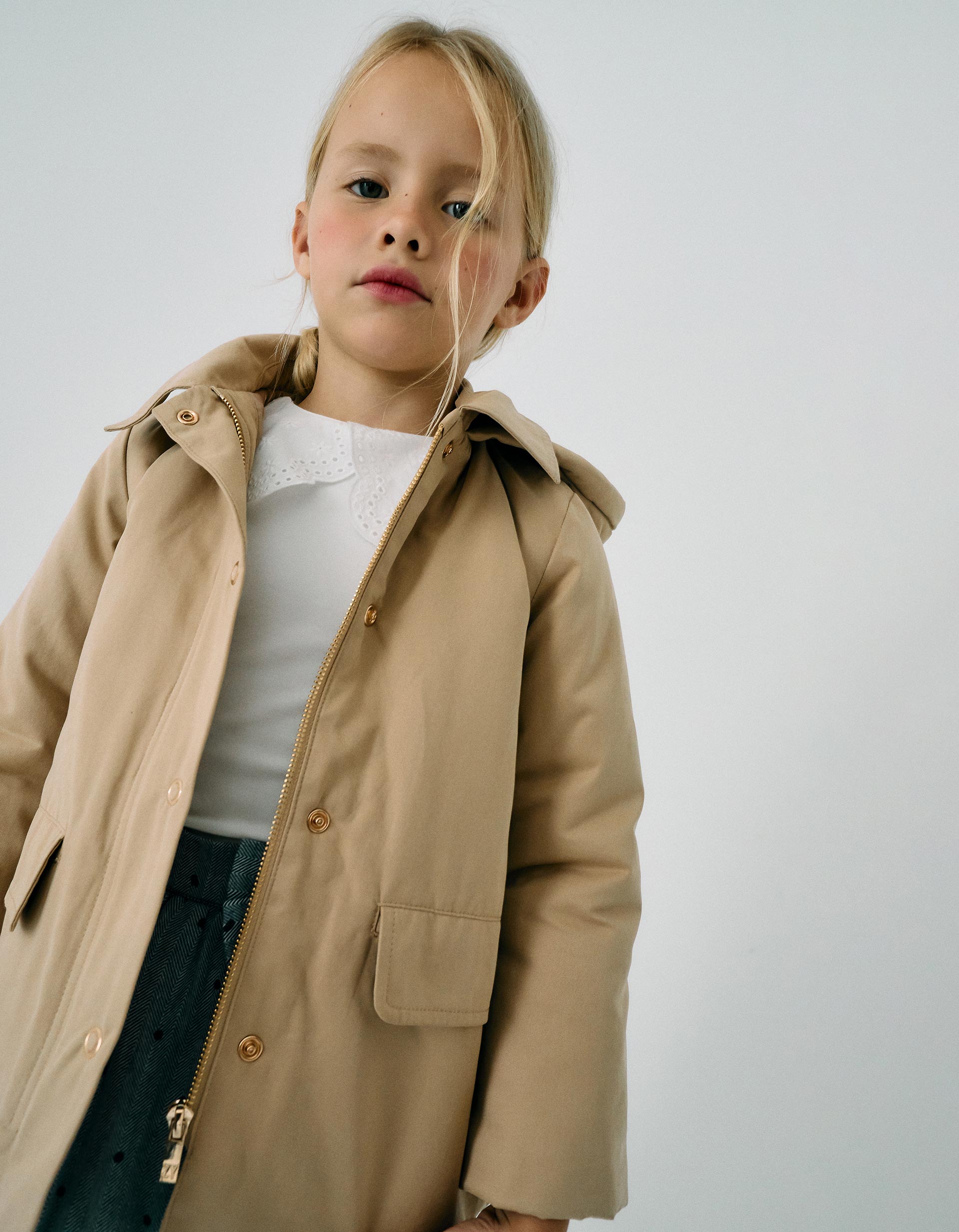 Manteau Matelassé avec Capuche pour Fille, Beige/Doré