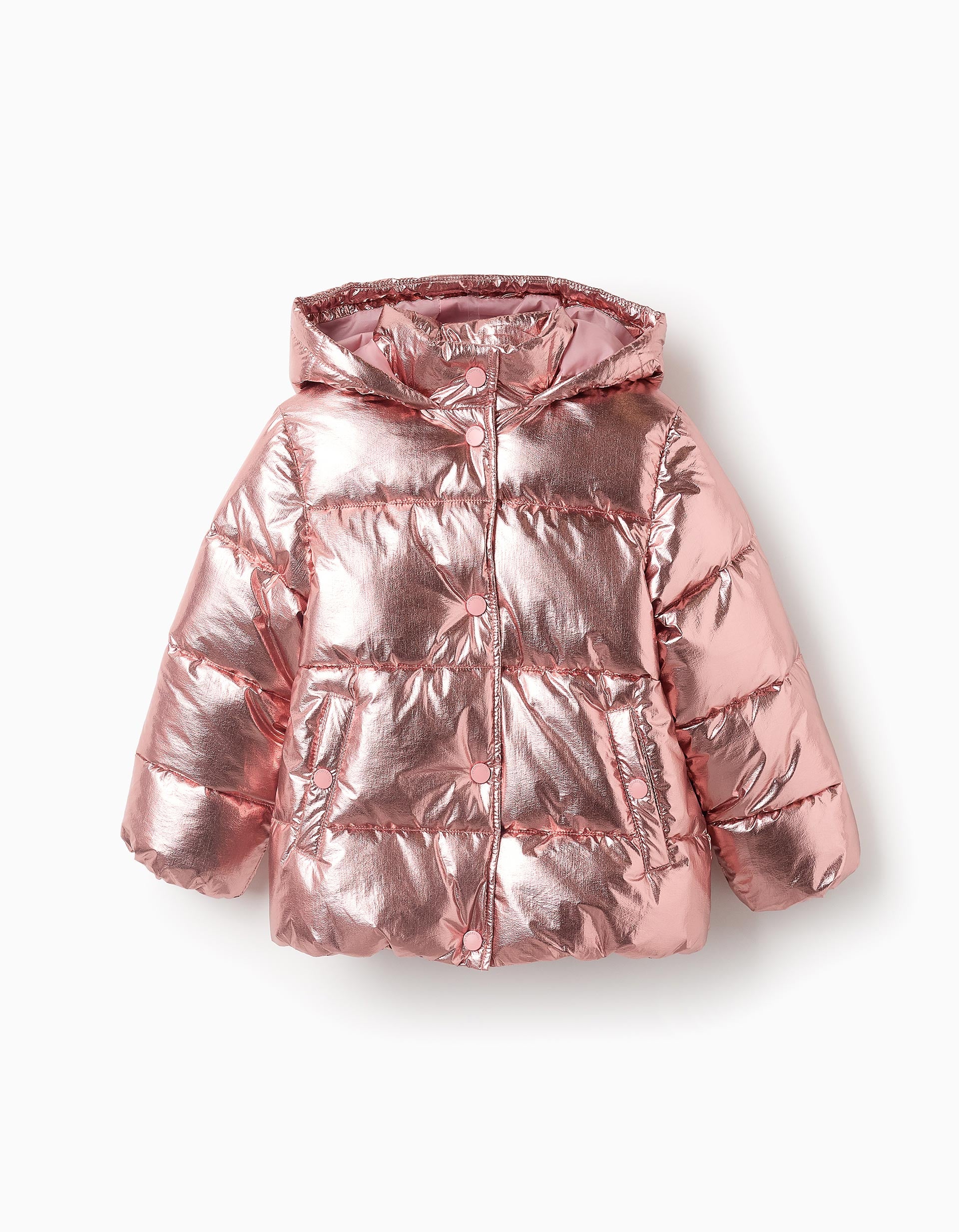 Shiny Padded Jacket for Girls, Pink Gold