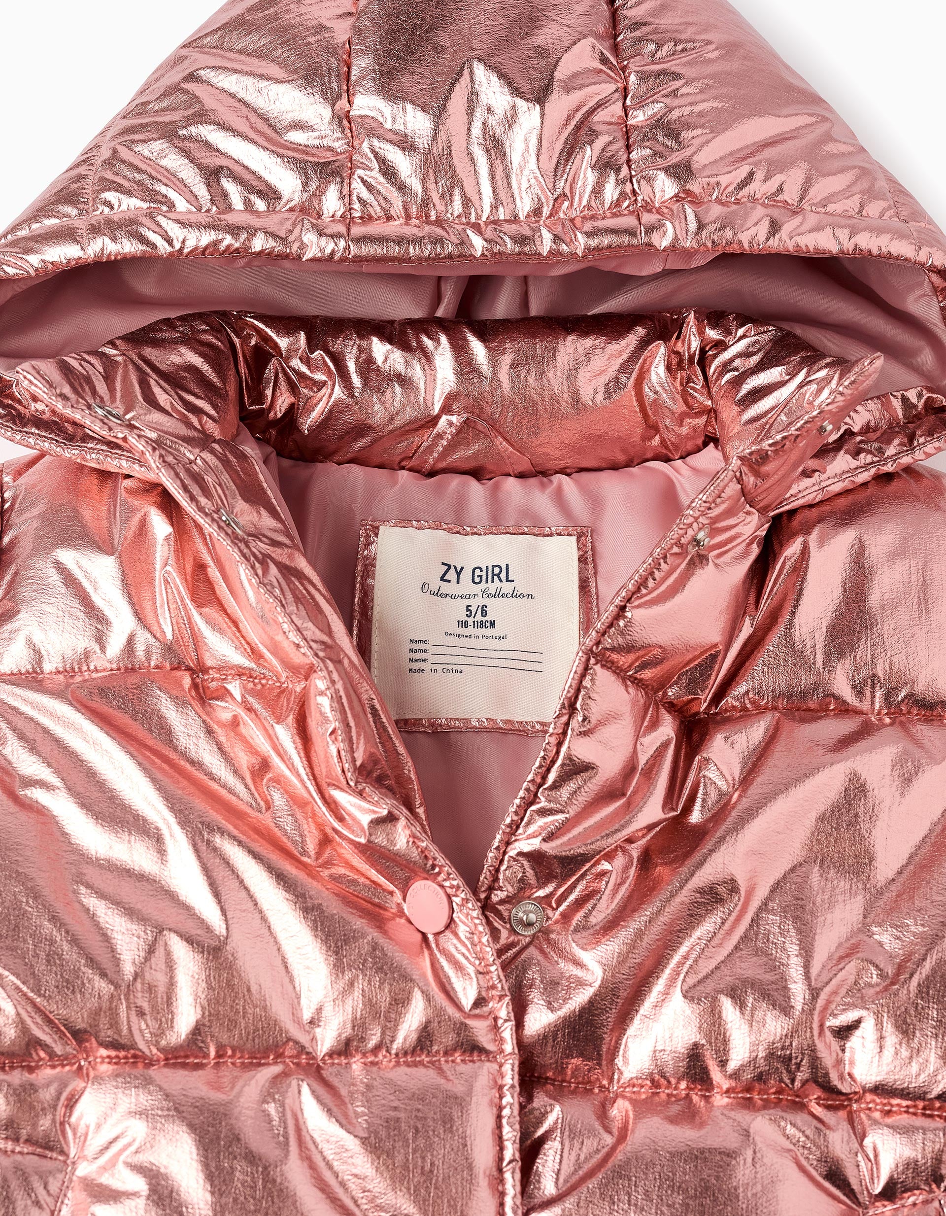 Shiny Padded Jacket for Girls, Pink Gold