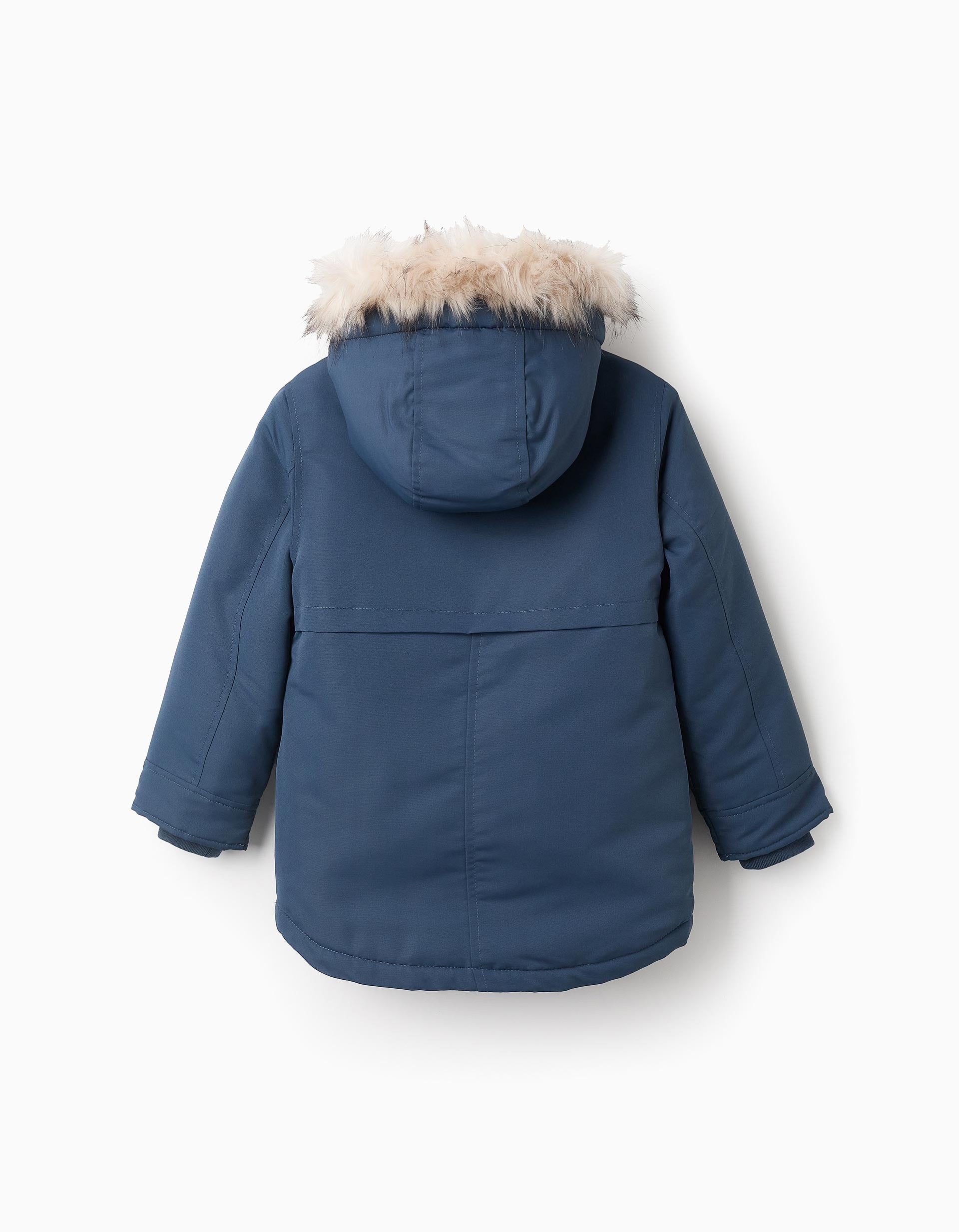 Parka Acolchada con Capucha y Pelo para Niño, Turquesa