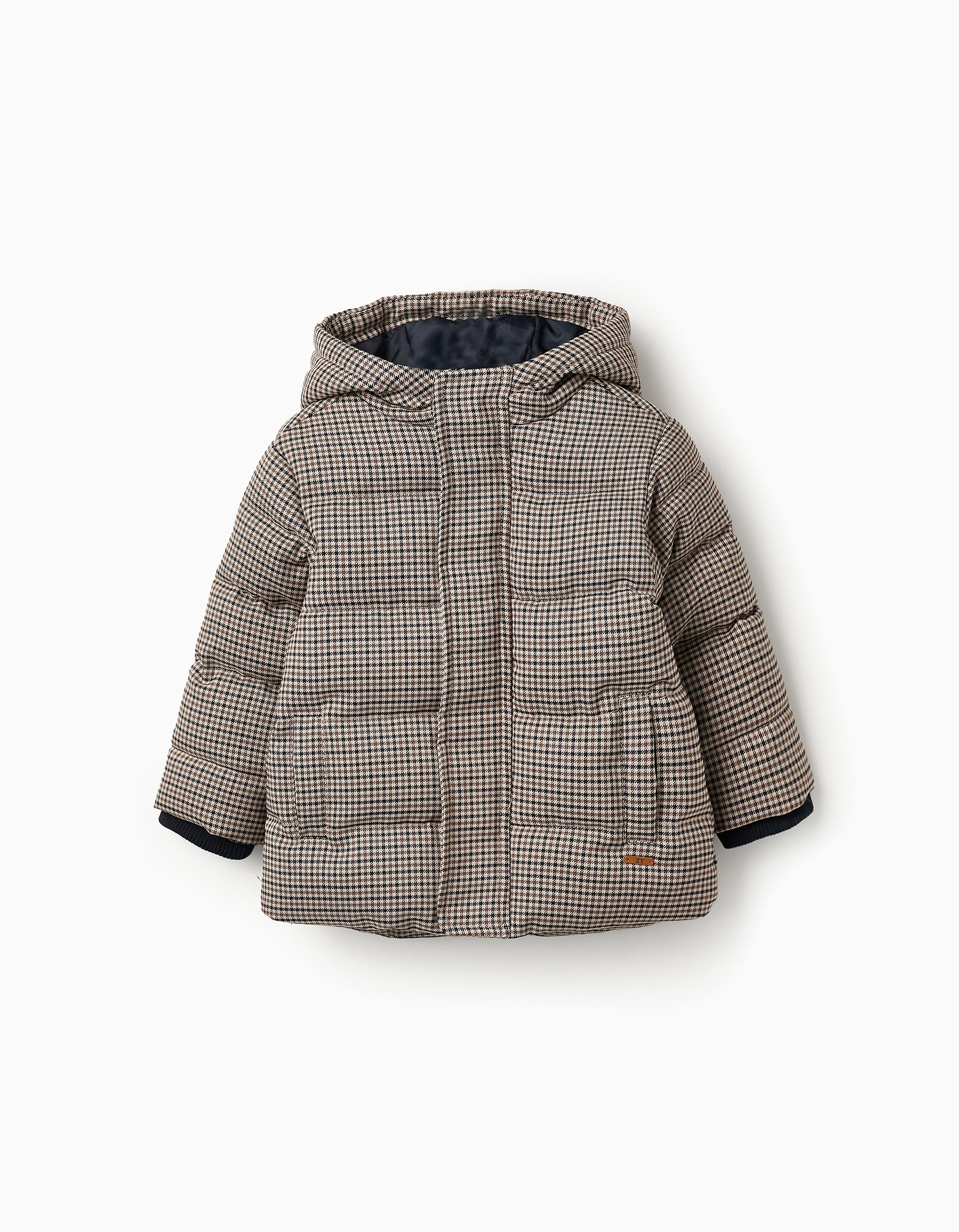 Manteau Matelassée Pied de Poule pour Bébé Garçon, Marron