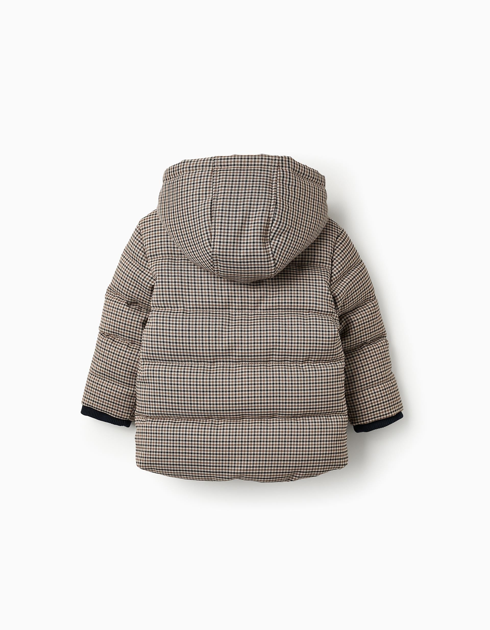 Manteau Matelassée Pied de Poule pour Bébé Garçon, Marron