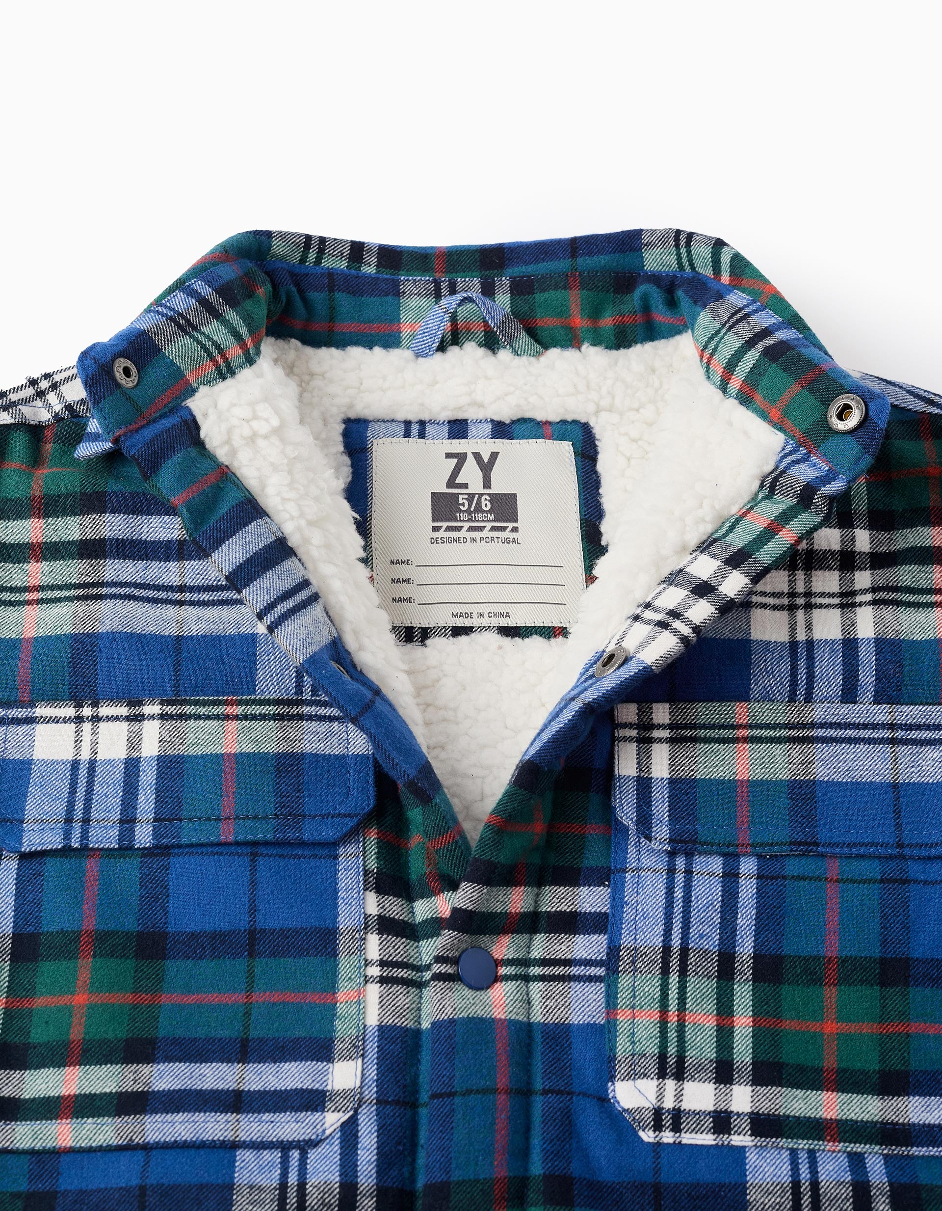 Overshirt with Check Pattern and Sherpa Lining for Boys, Blue