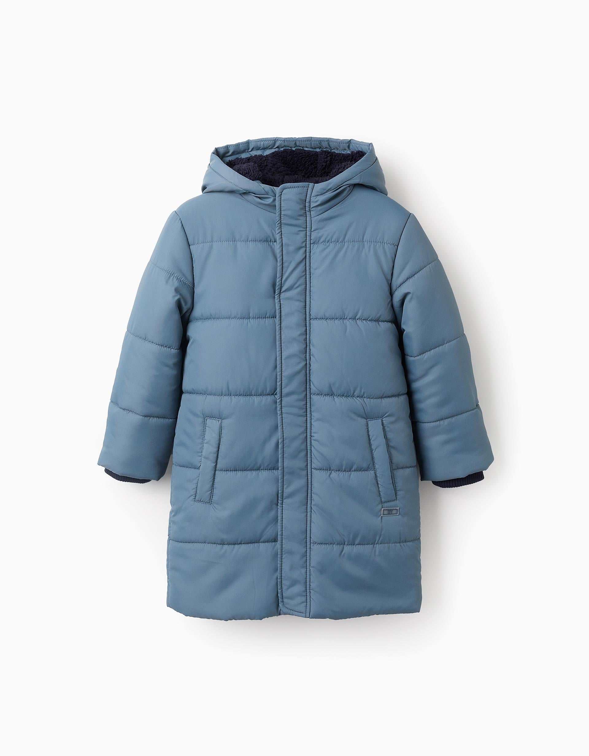 Long Padded Hooded Jacket for Boys, Blue