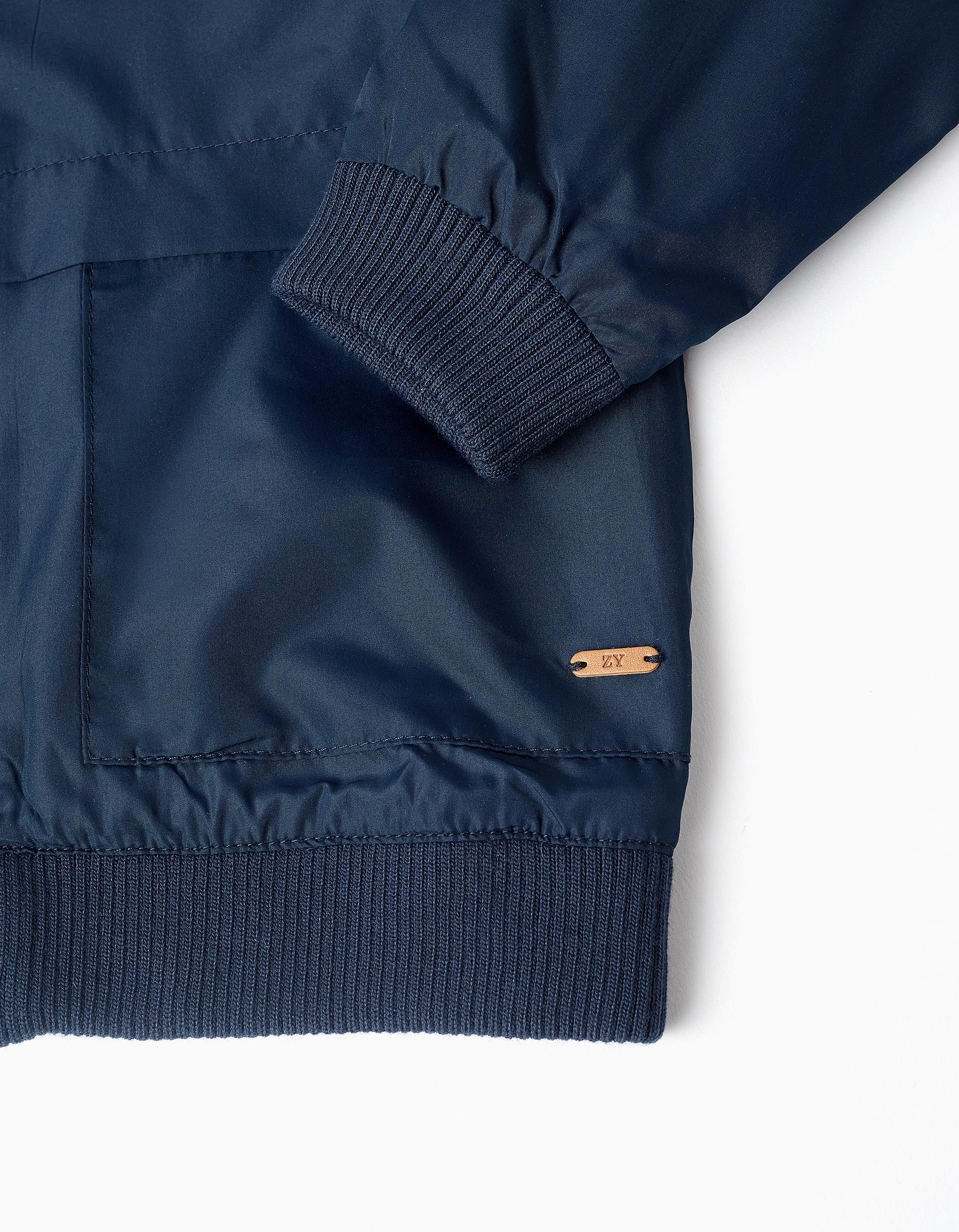 Veste Zippée avec Capuche Amovible pour Garçon, Bleu Foncé