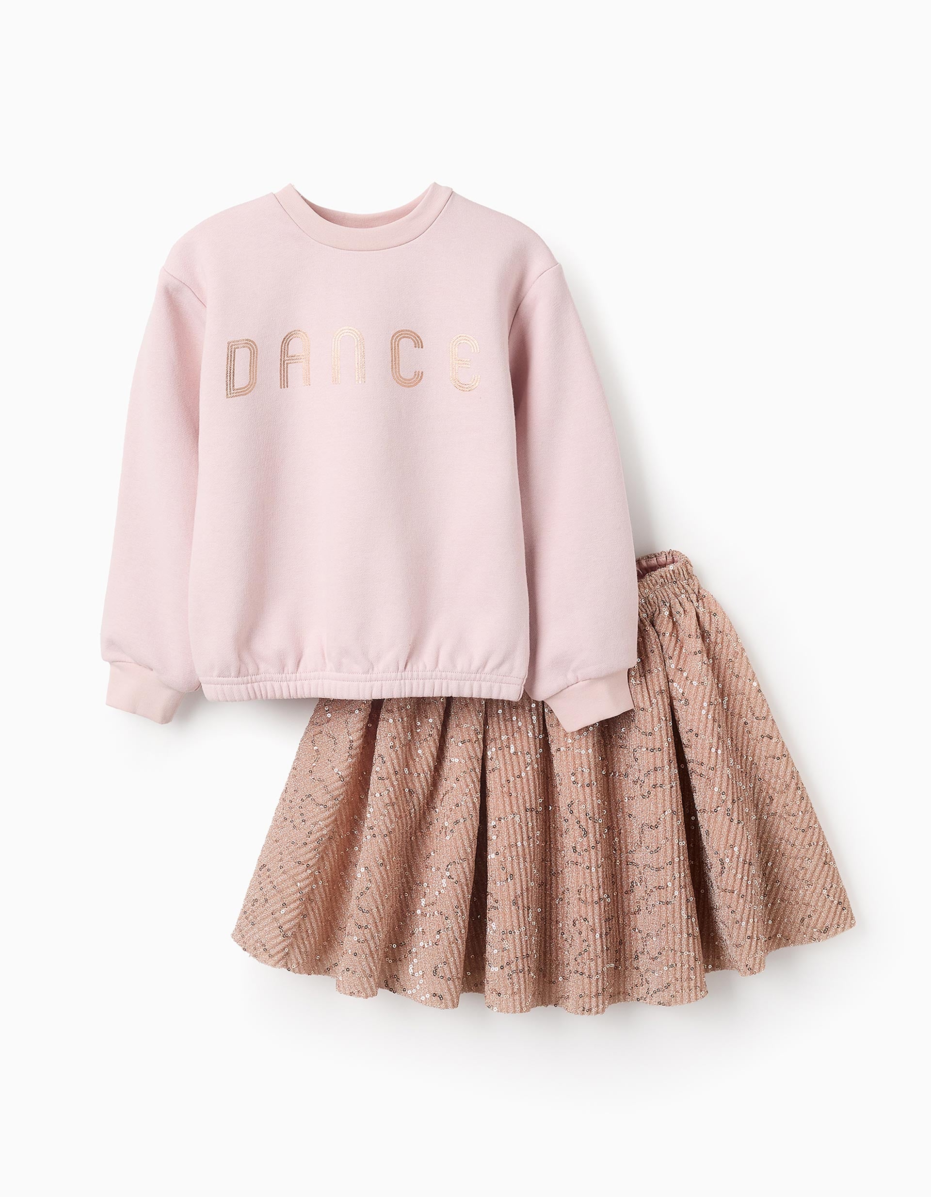 Sweat Gratté + Jupe Plissée avec Paillettes pour Fille, Rose