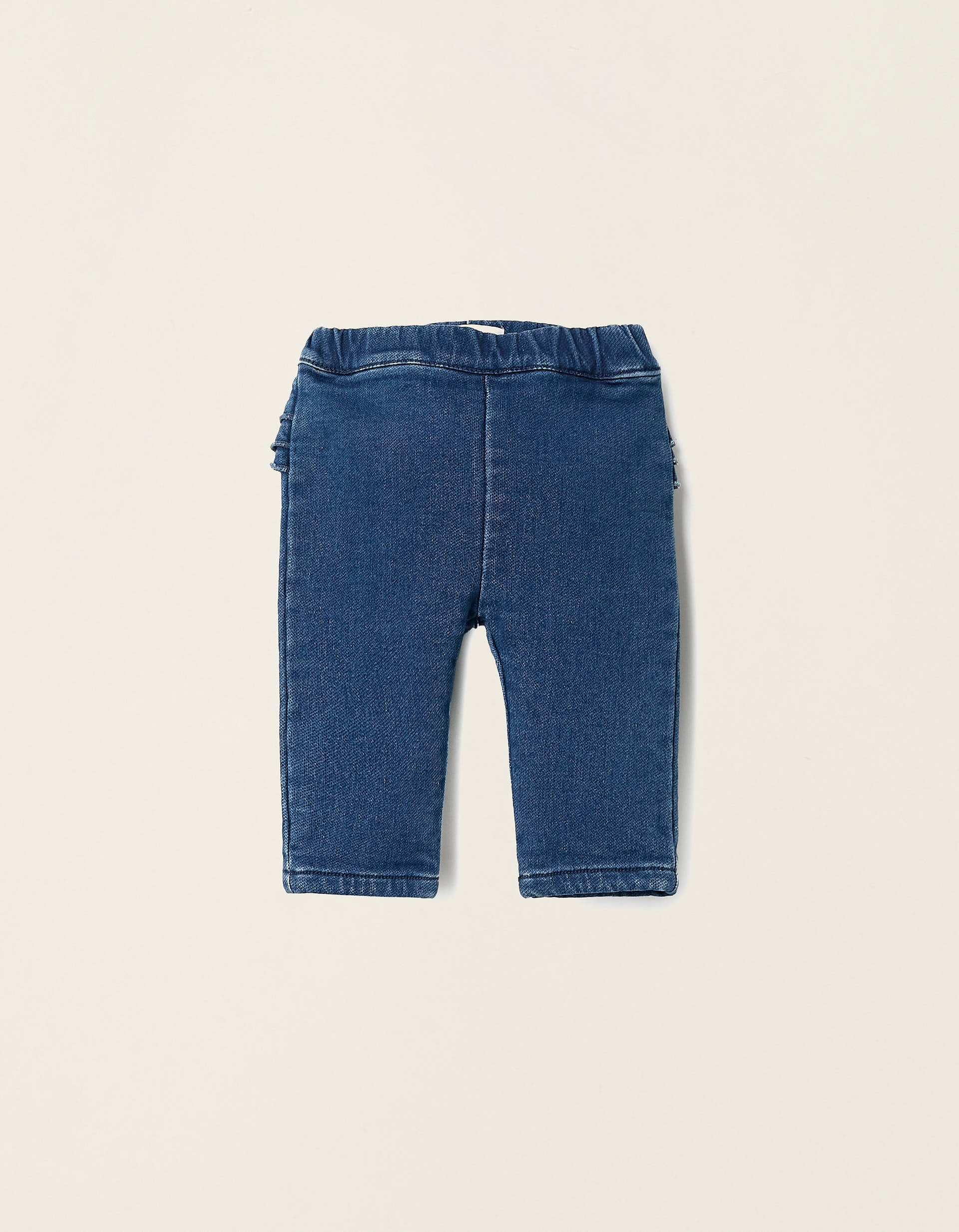 Denim Trousers with Ruffles for Newborn Girls, Blue