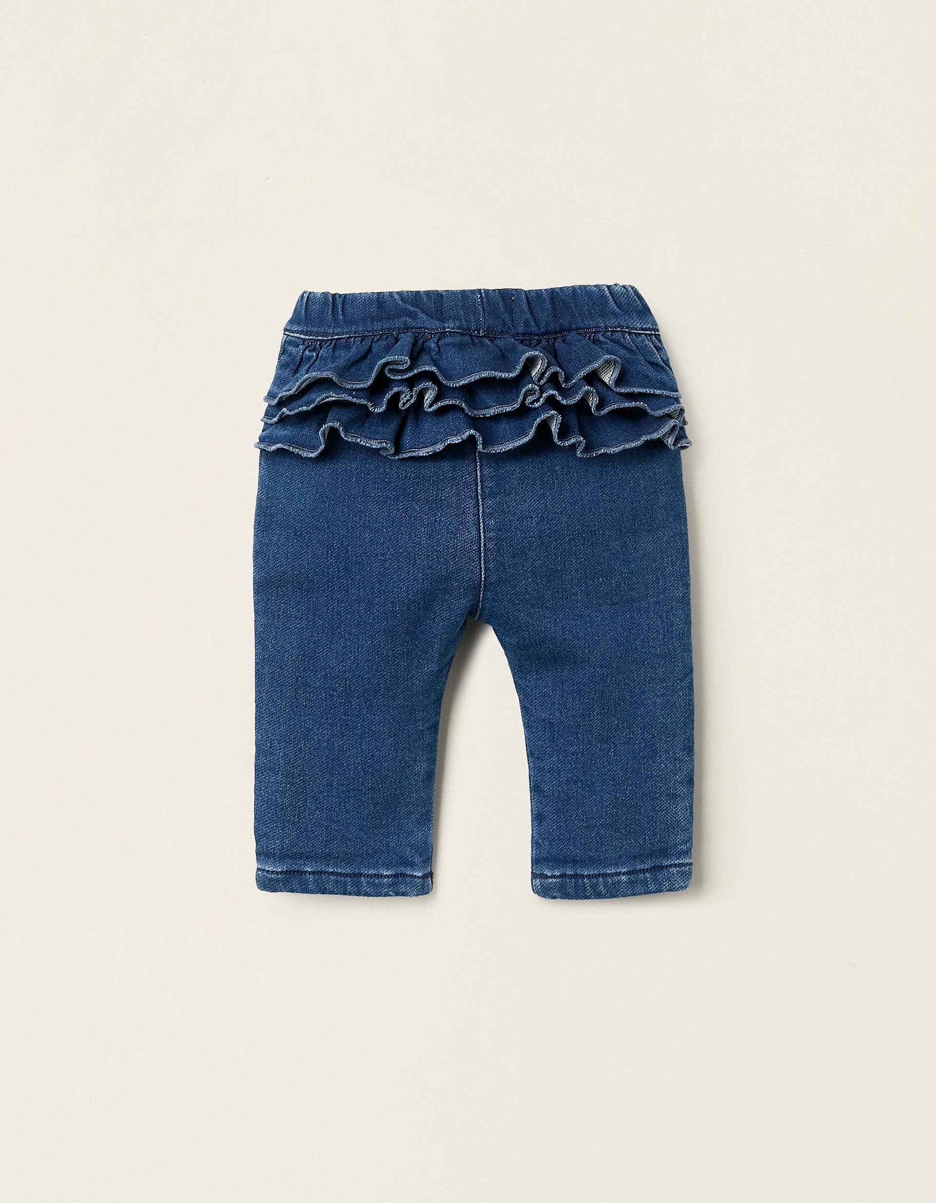 Denim Trousers with Ruffles for Newborn Girls, Blue