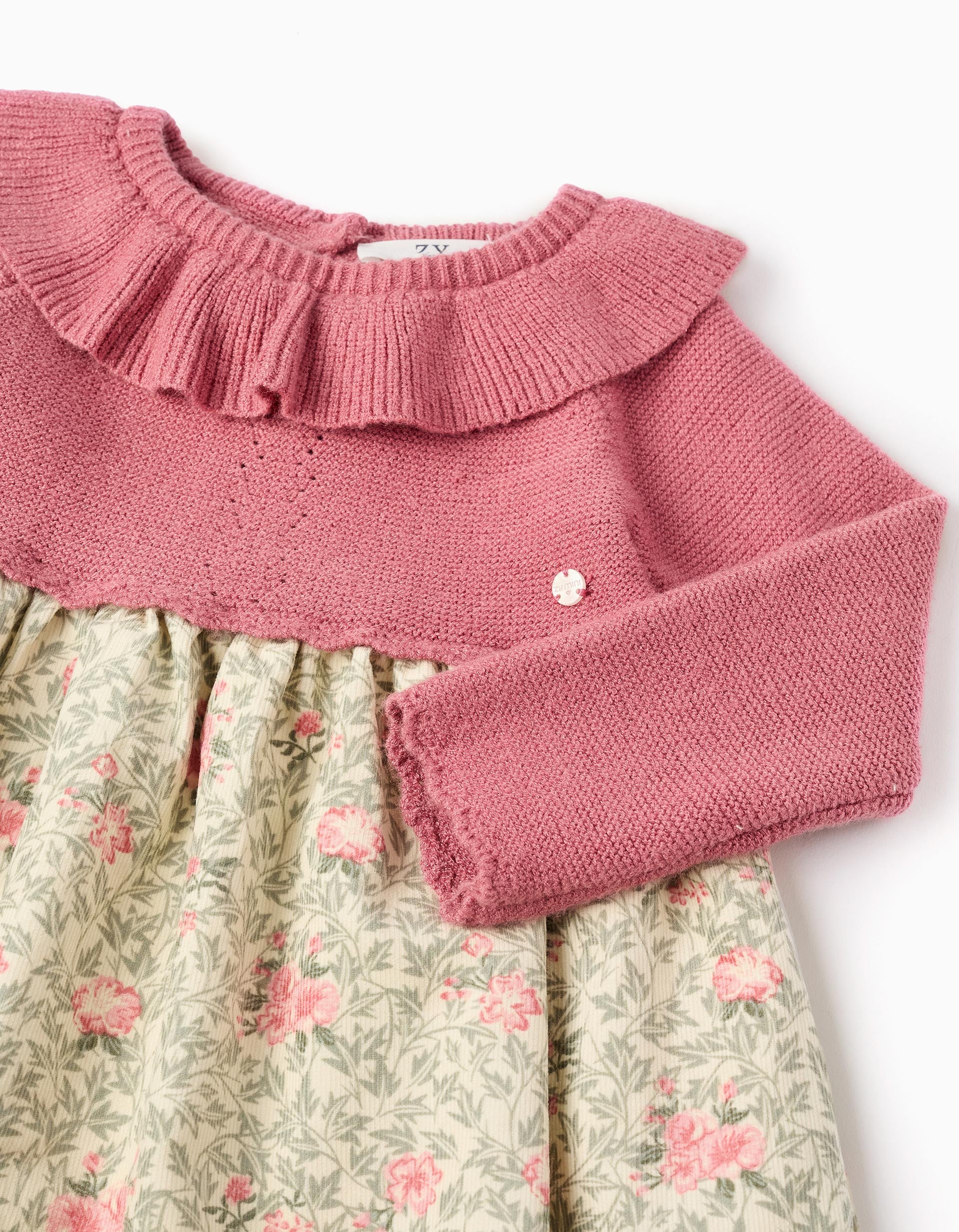 Robe Bimatière Florale pour Bébé Fille, Rose/Beige