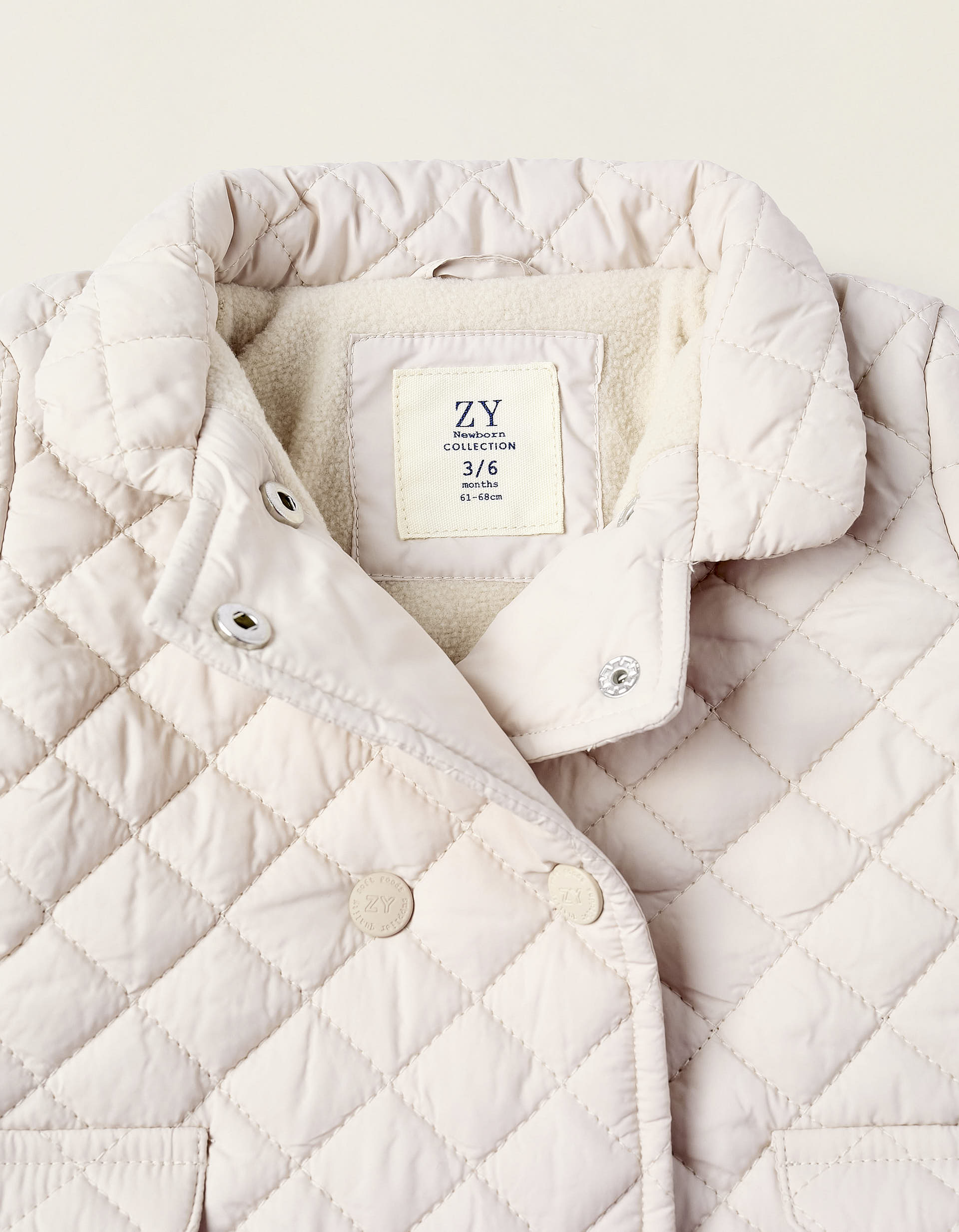 Padded Jacket with Removable Hood for Newborn Girls, Beige