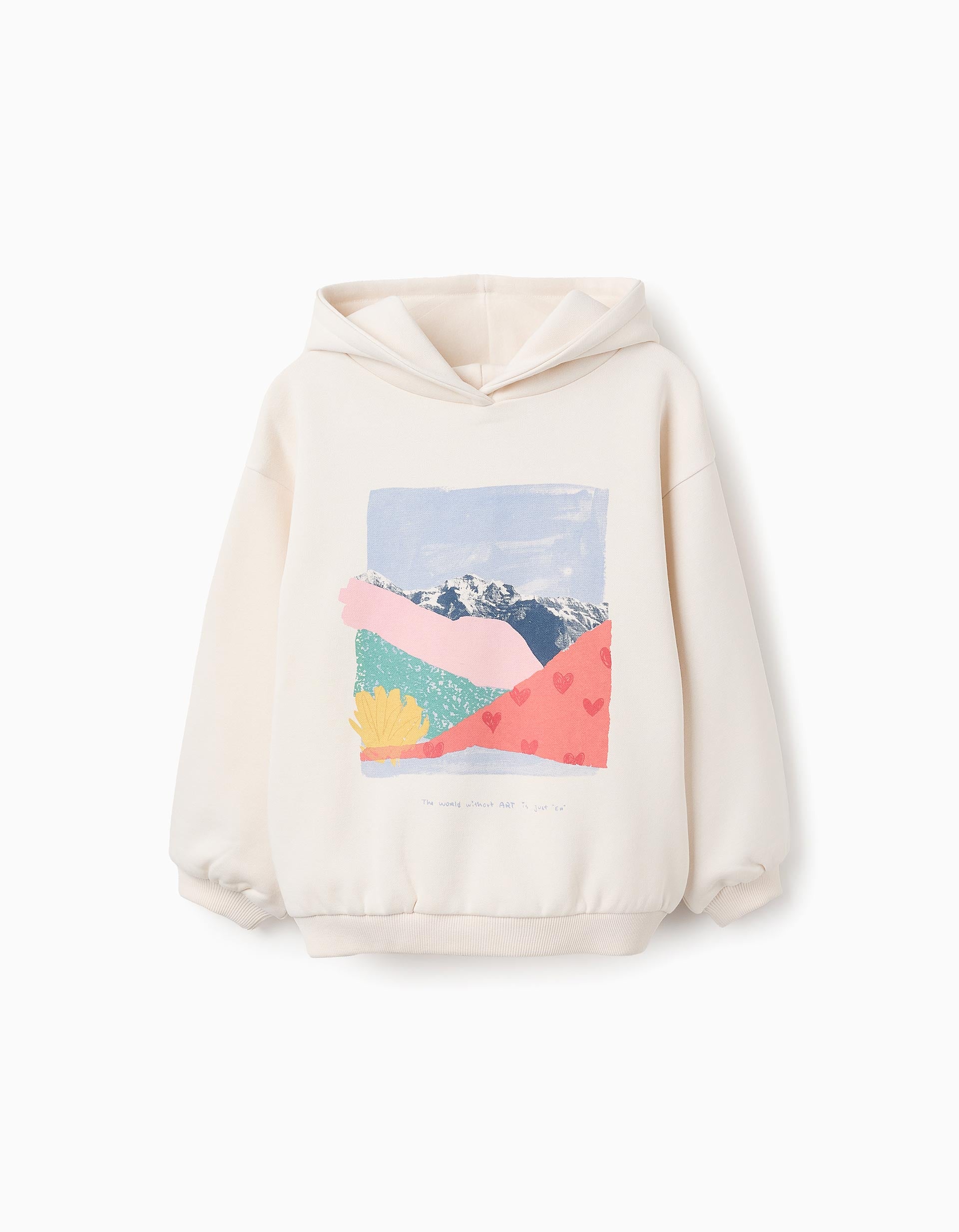 Sweat com Capuz Cardada para Menina 'Art', Bege