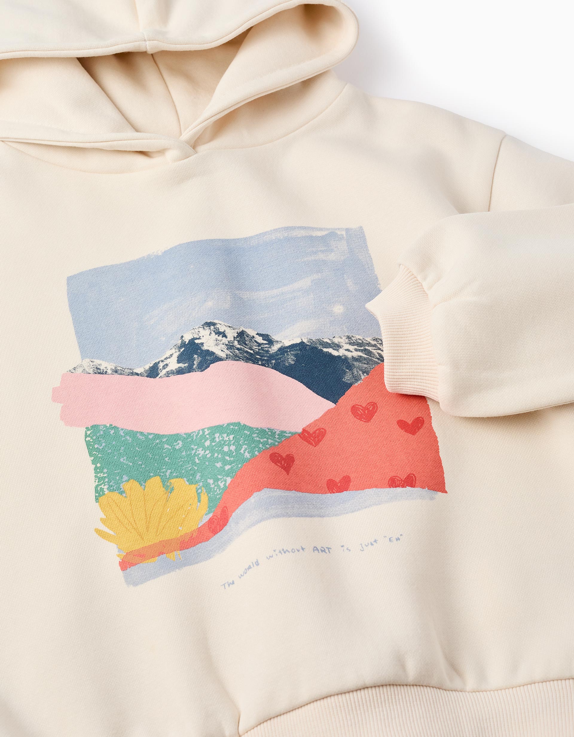 Sweat com Capuz Cardada para Menina 'Art', Bege