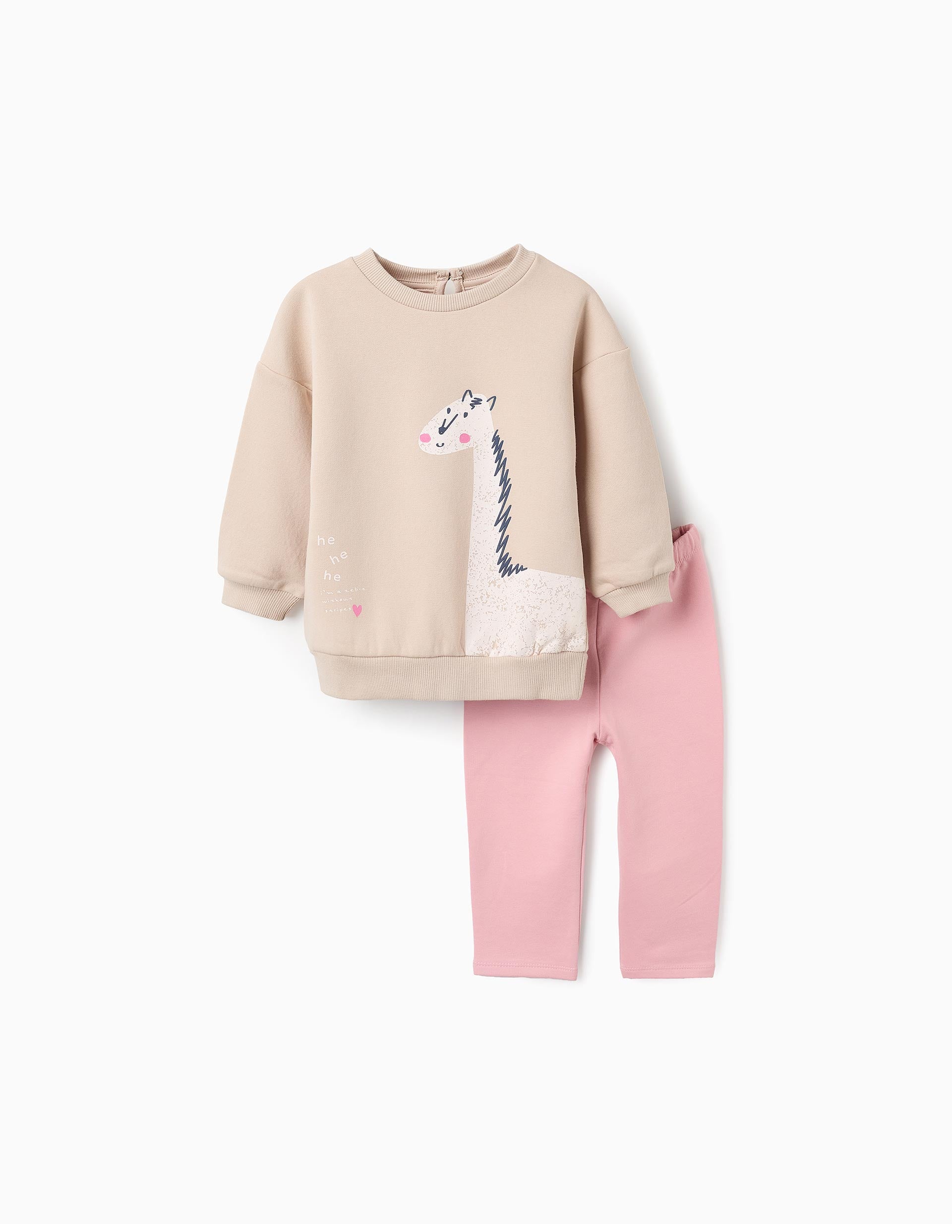 Sweatshirt + Trousers for Baby Girls 'Giraffe', Beige/Pink