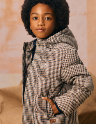 Manteau Matelassée Pied de Poule pour Garçon, Marron