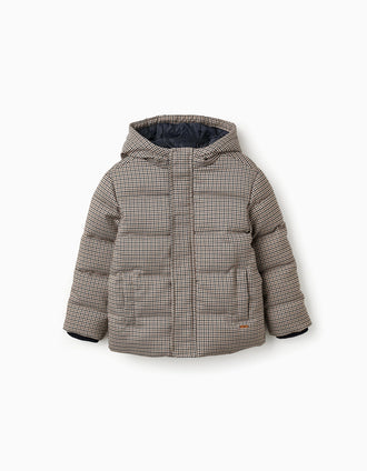 Manteau Matelassée Pied de Poule pour Garçon, Marron