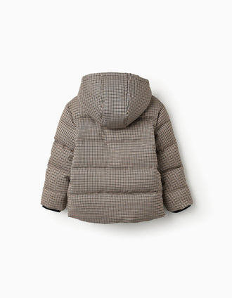 Manteau Matelassée Pied de Poule pour Garçon, Marron