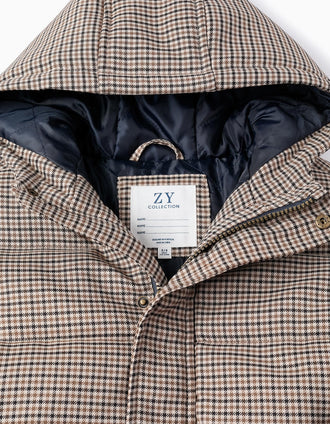 Manteau Matelassée Pied de Poule pour Garçon, Marron
