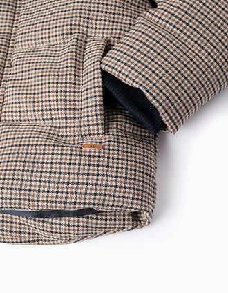 Manteau Matelassée Pied de Poule pour Garçon, Marron