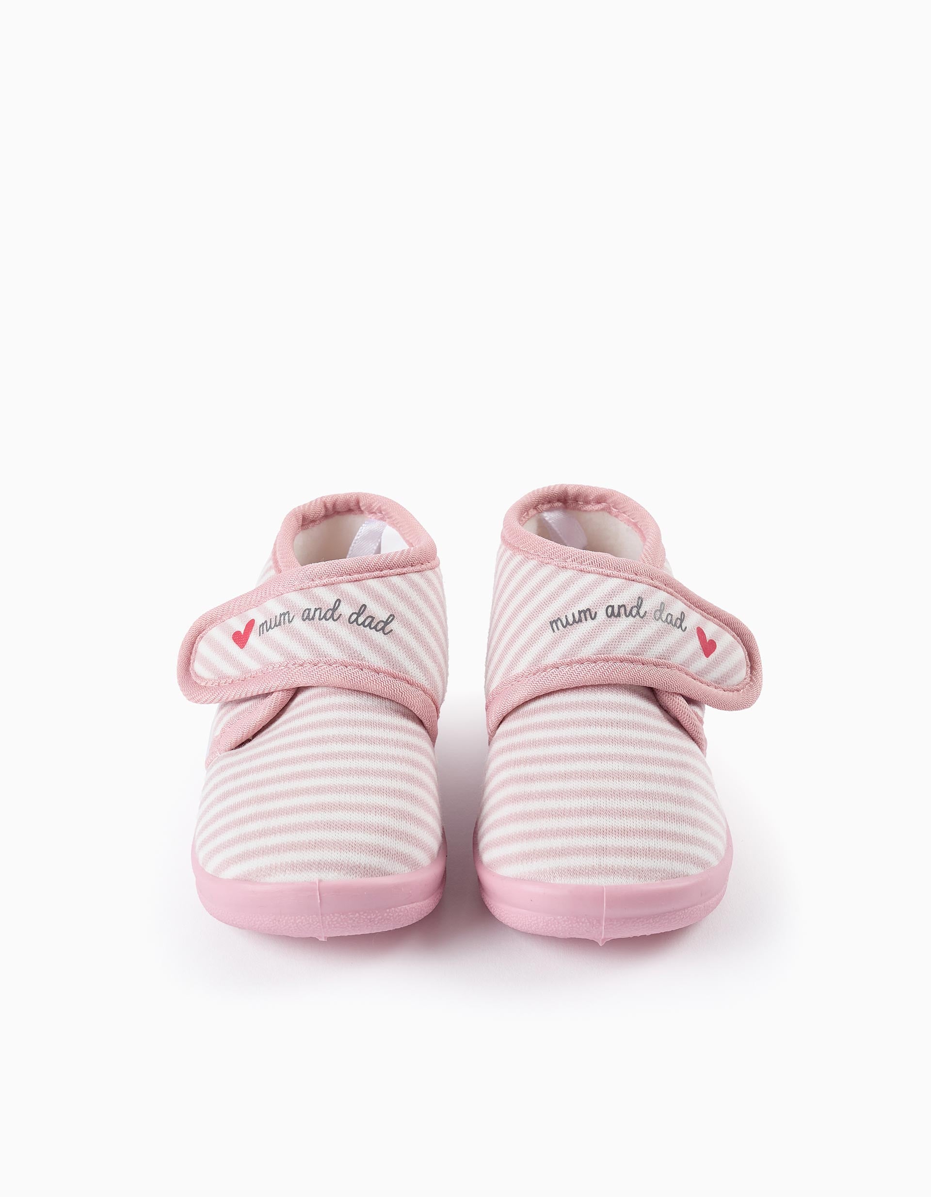 Chaussons à Rayures pour Bébé Fille 'Mum & Dad', Rose/Blanc