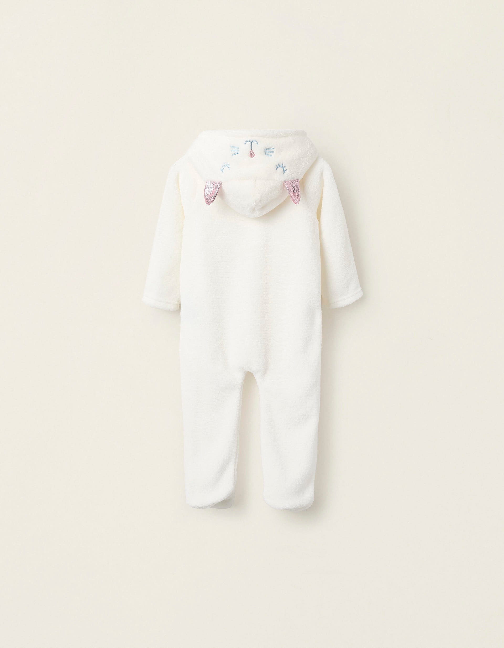 Babygrow de Coralina com Capuz para Bebé Menina 'Gata', Branco