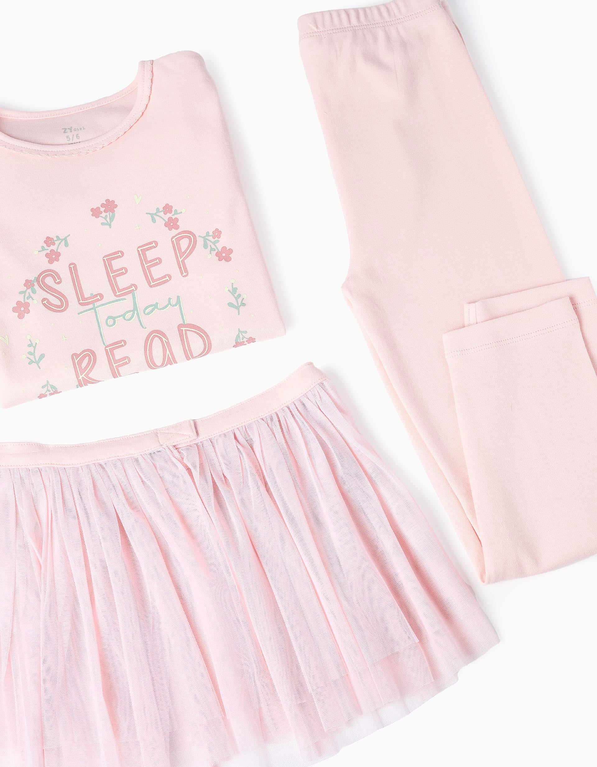 Glow in the Dark Pyjama with Tulle Skirt for Girls 'Read', Pink