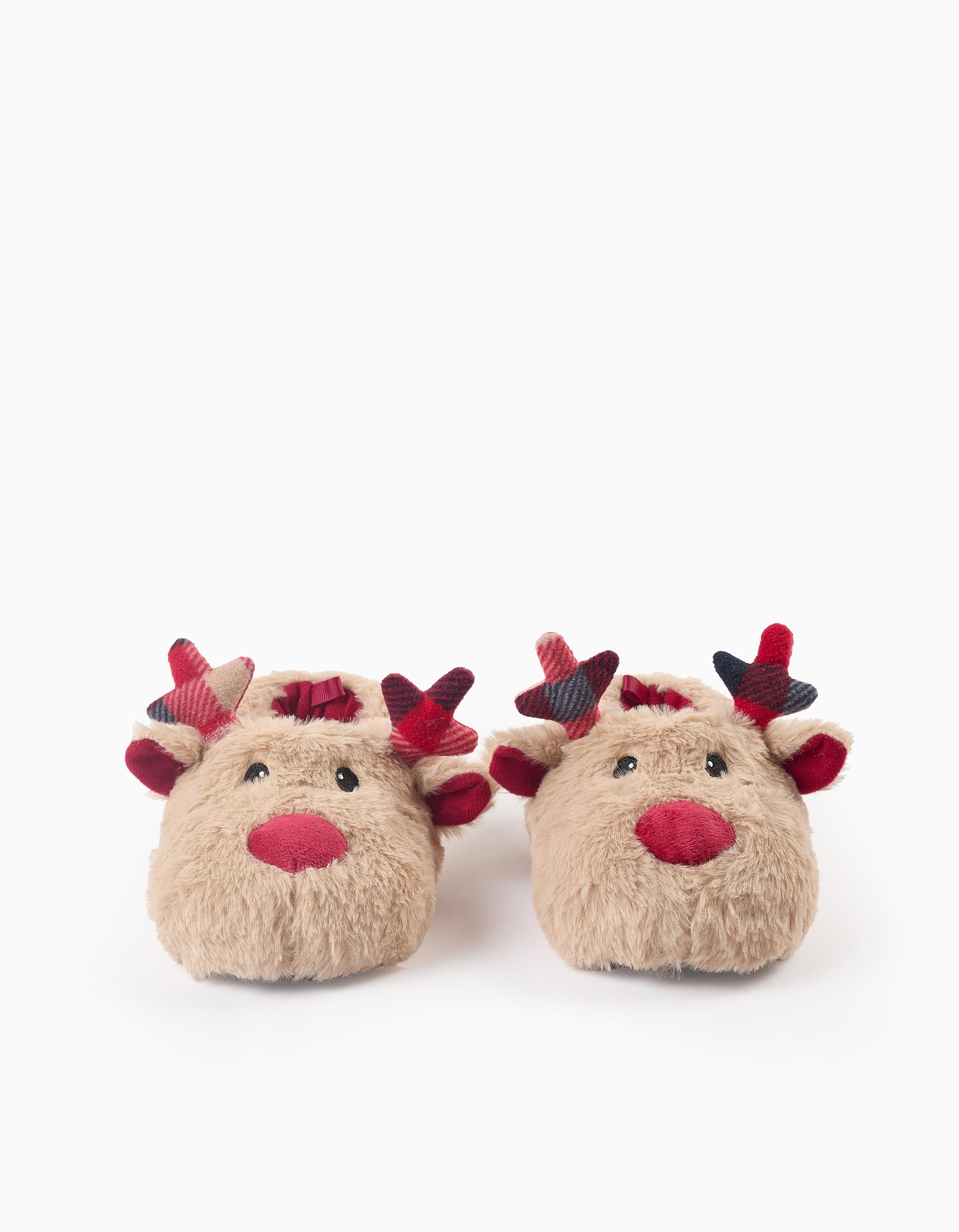 Plush Slippers for Children 'Reindeer', Beige/Red