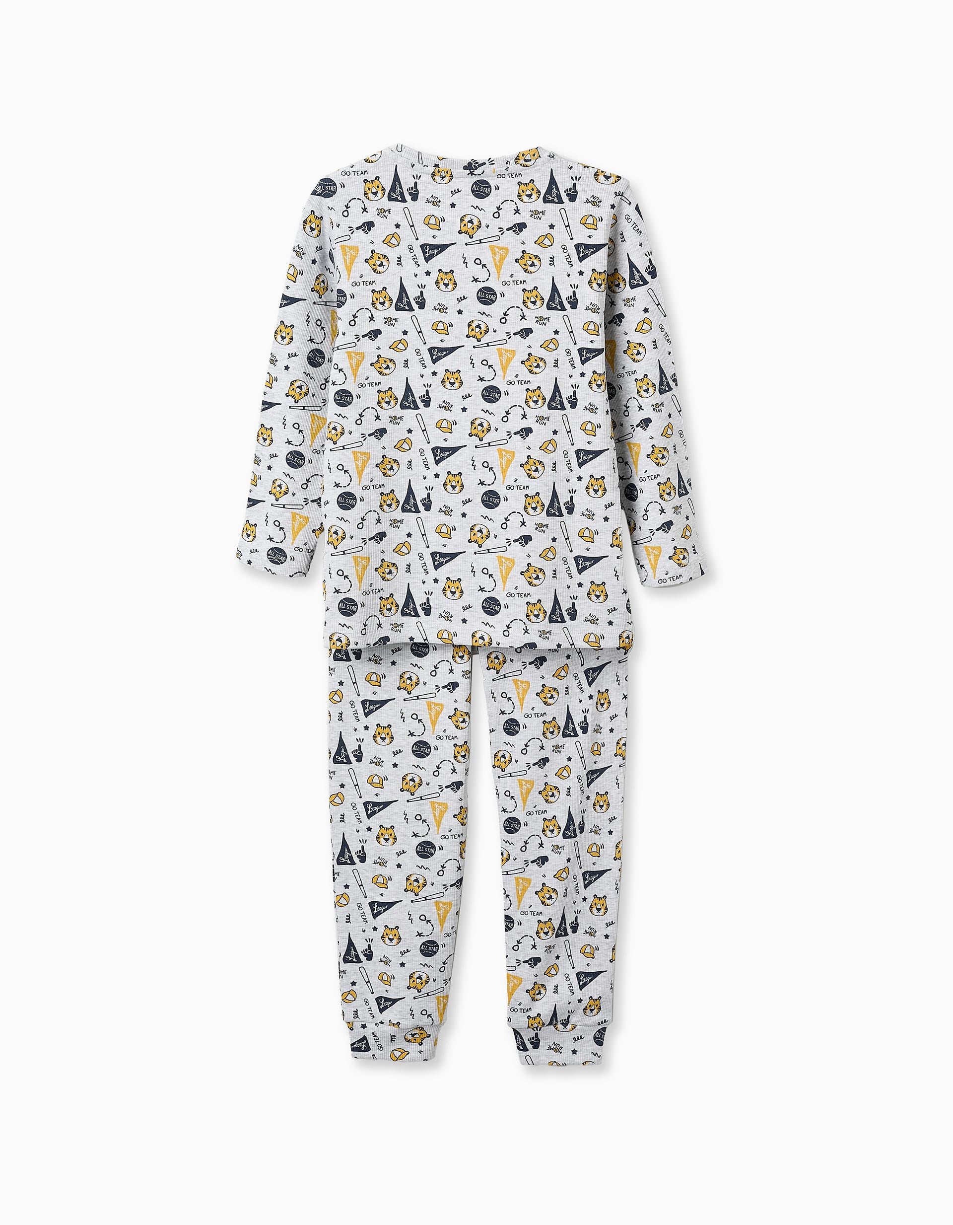 Ribbed Printed Pyjama Set for Boys 'Baseball', Grey