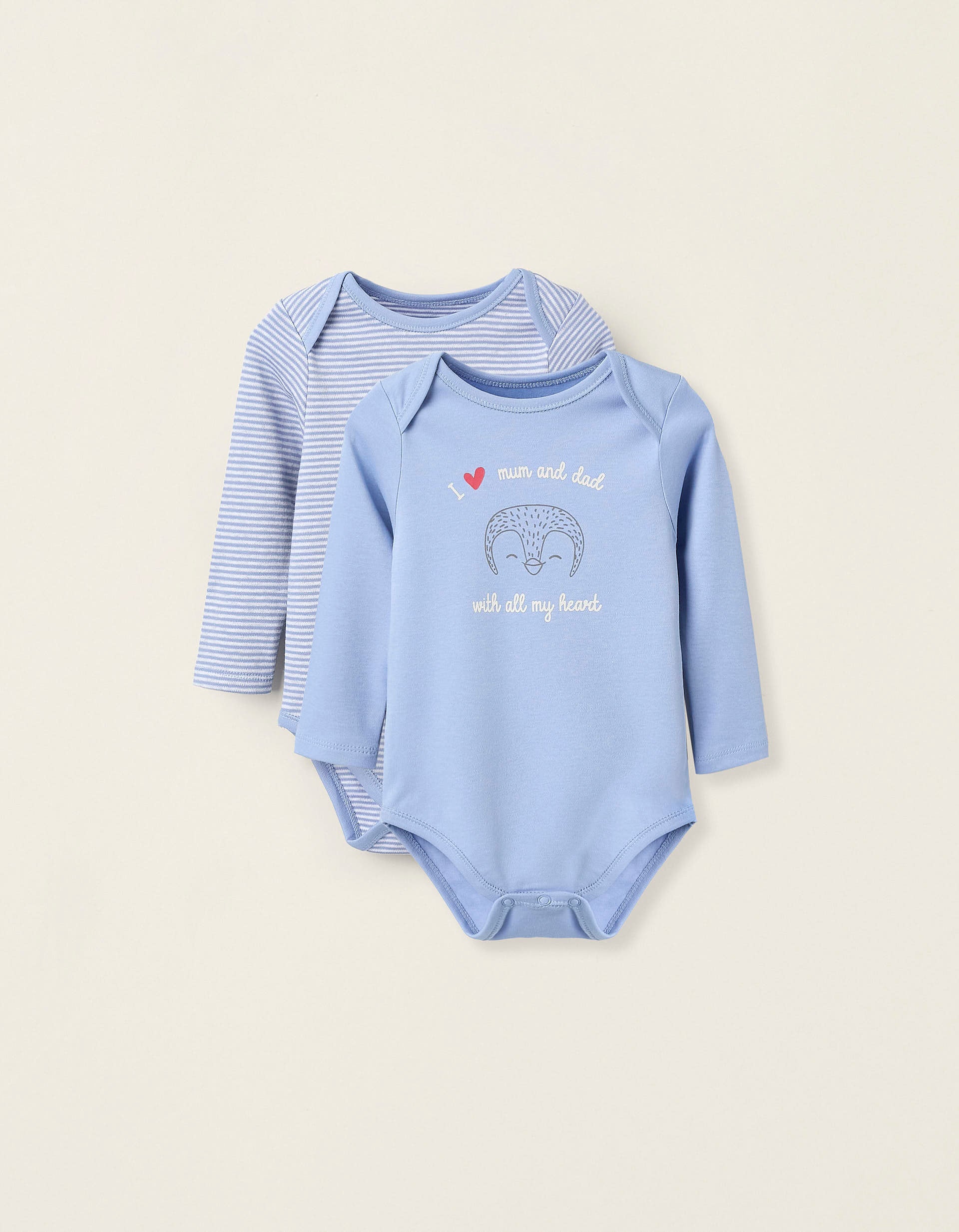 2 Cotton Bodysuits for Baby Boys 'Mum & Dad', White/Blue