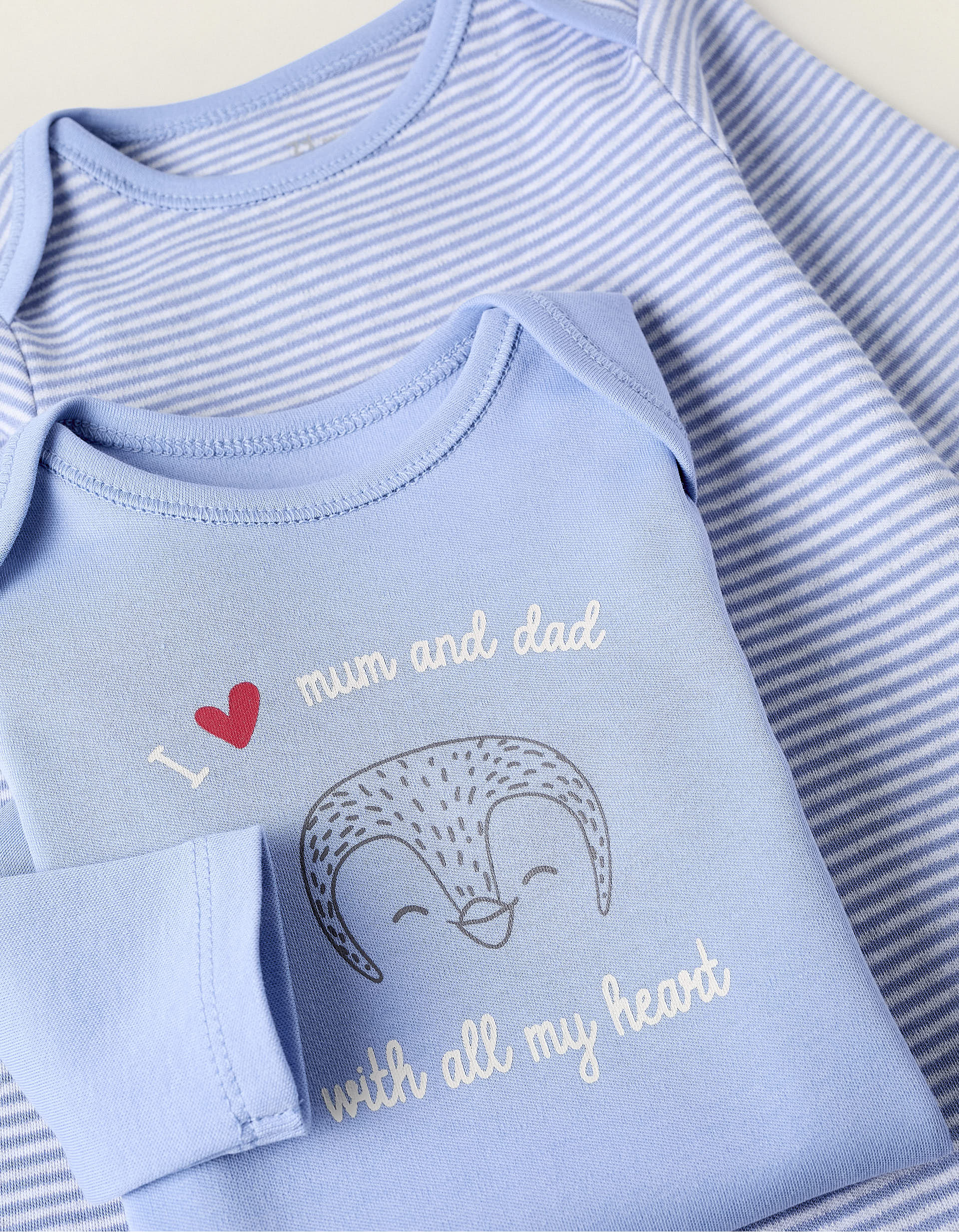 2 Bodies de Algodão para Bebé Menino 'Mum & Dad', Branco/Azul