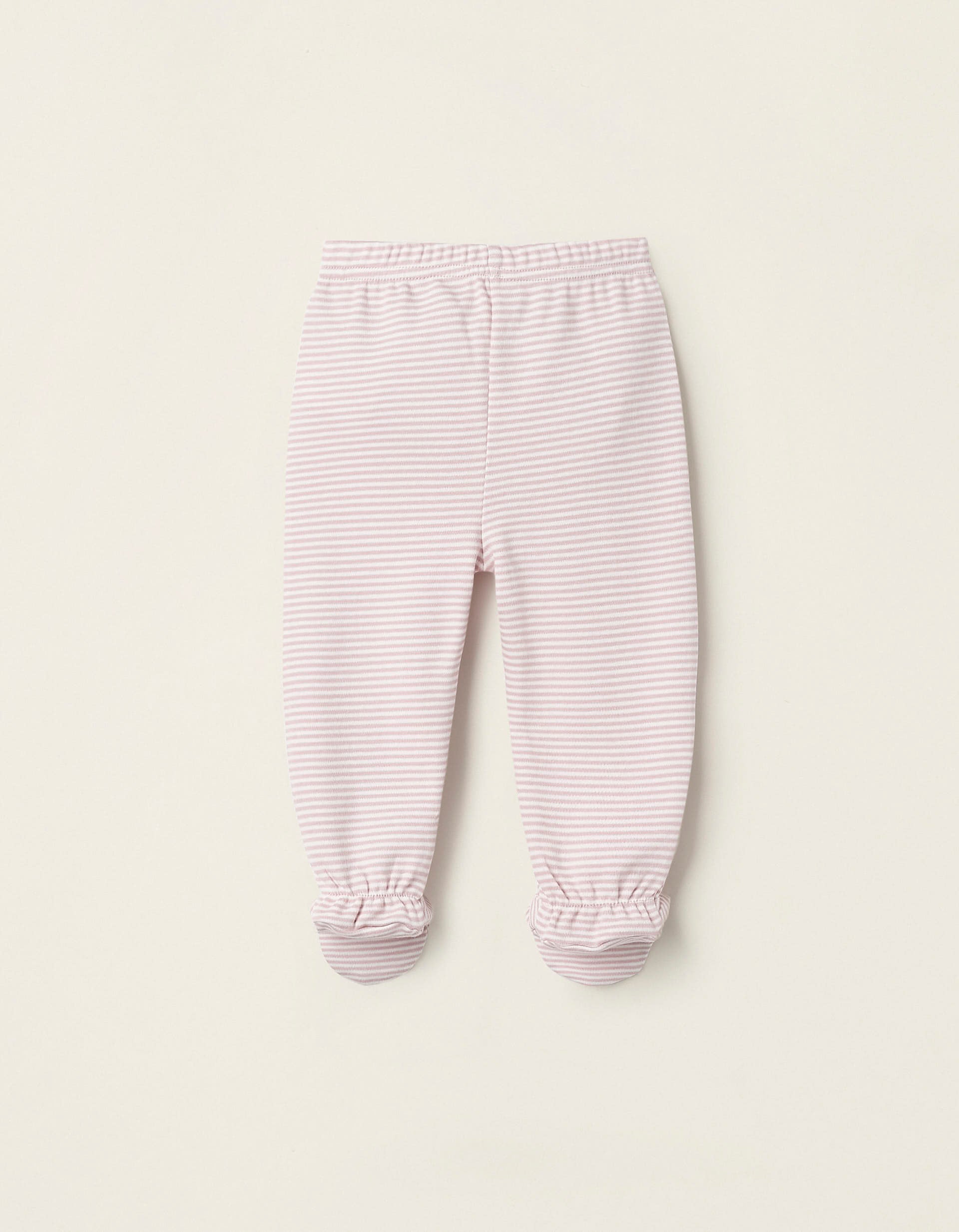 2 Pantalons à Pieds en Coton pour Bébé Fille 'Mum & Dad', Blanc/Rose