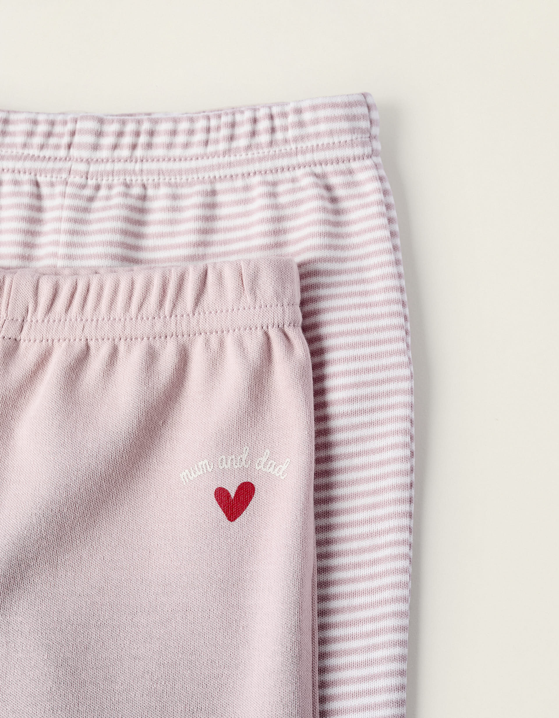 2 Pantalones con Pies de Algodón para Bebé Niña 'Mum & Dad', Blanco/Rosa