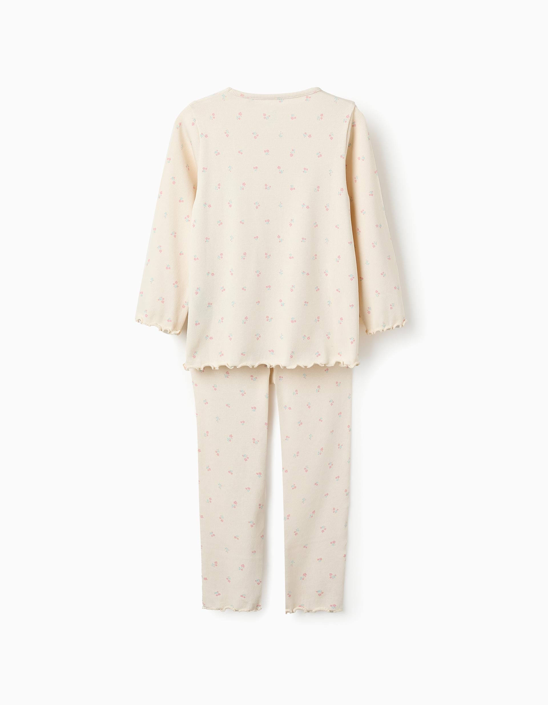 Pyjama Côtelé Floral pour Fille, Beige