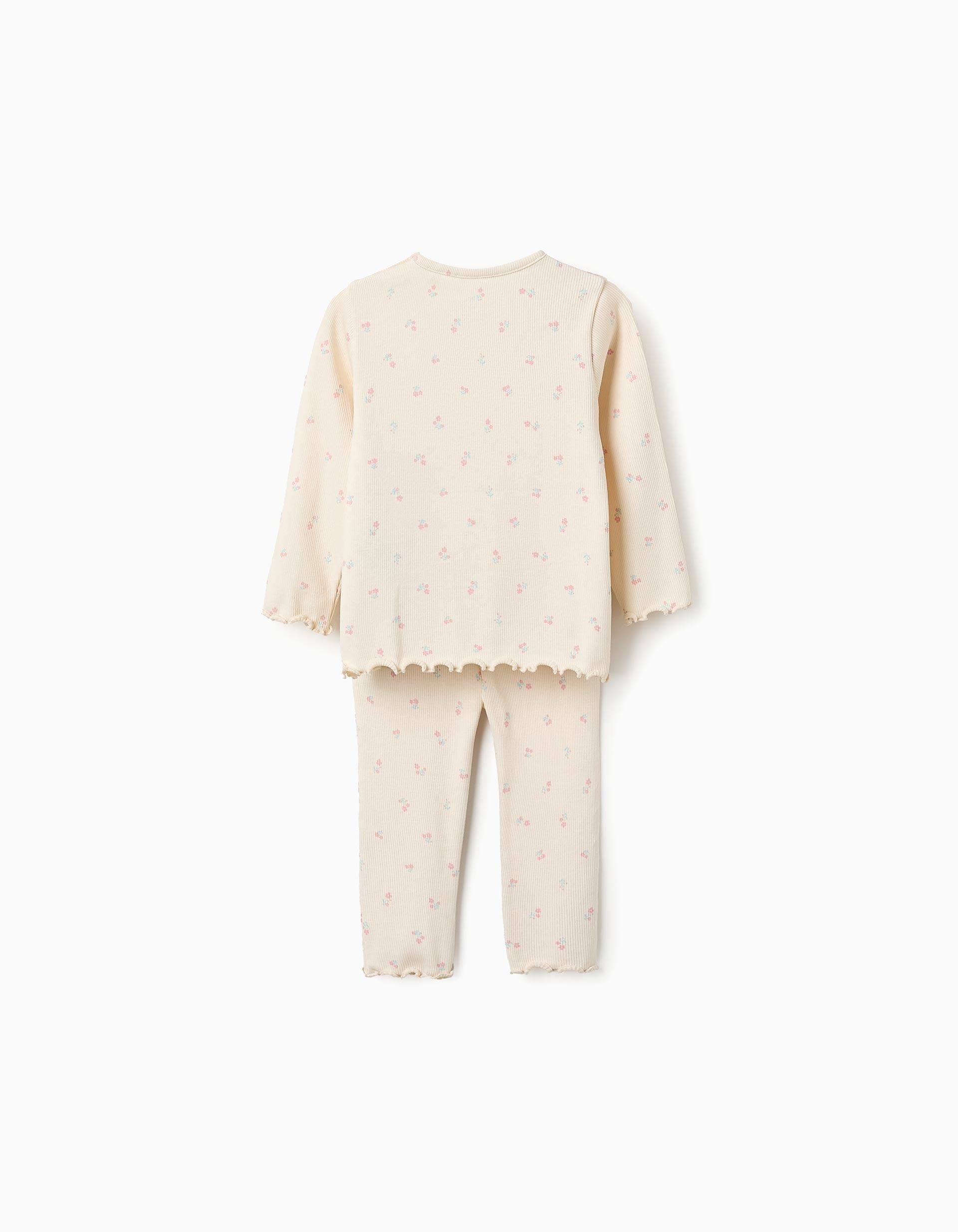 Pijama Acanalado para Bebé Niña 'Flores', Beige