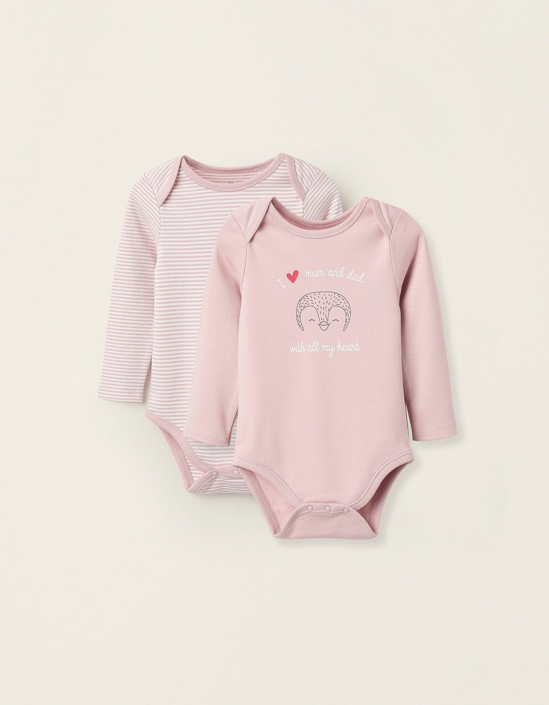 2 Bodies en Coton pour Bébé Fille 'Mum & Dad', Blanc/Rose