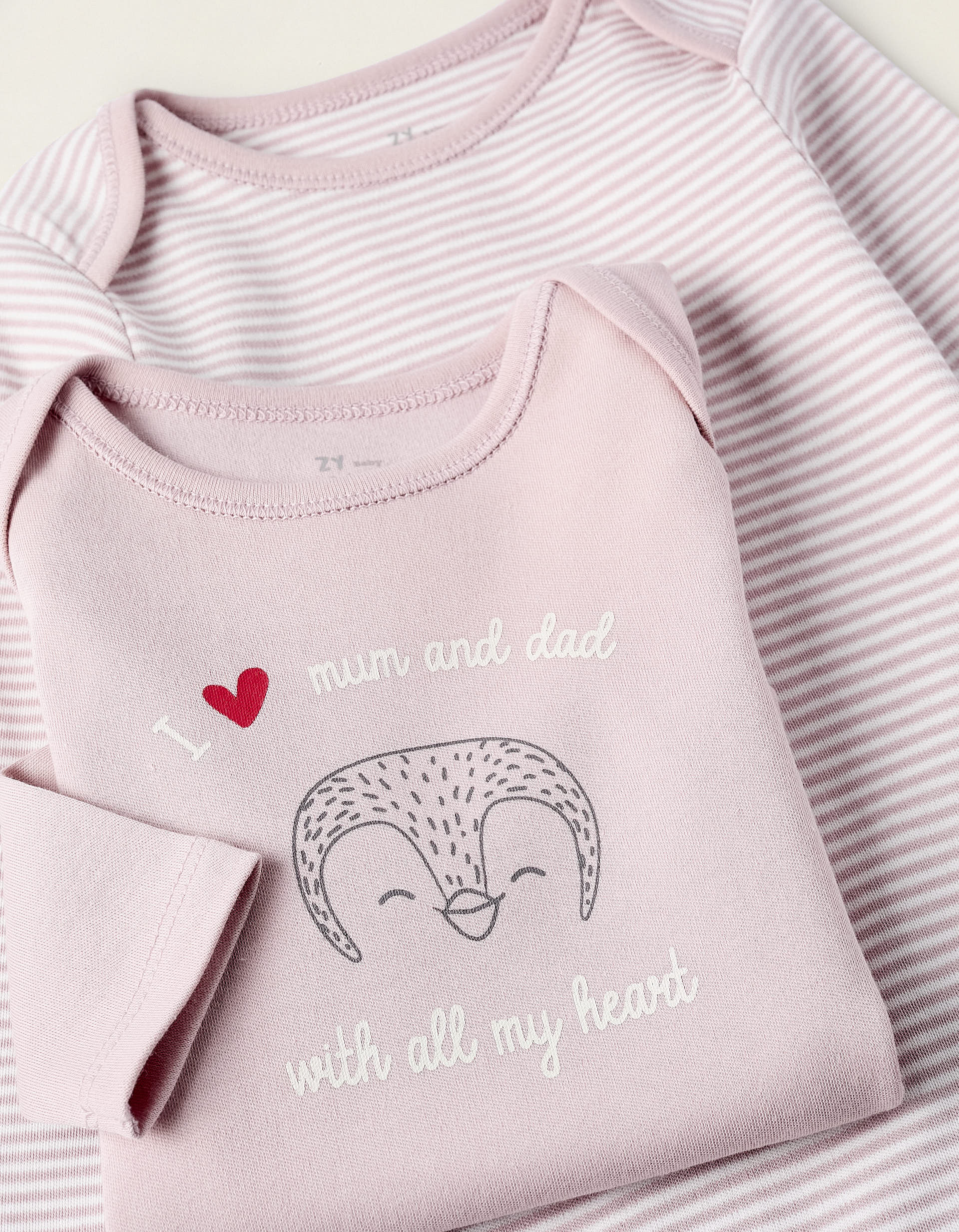 2 Bodies de Algodão para Bebé Menina 'Mum & Dad', Branco/Rosa