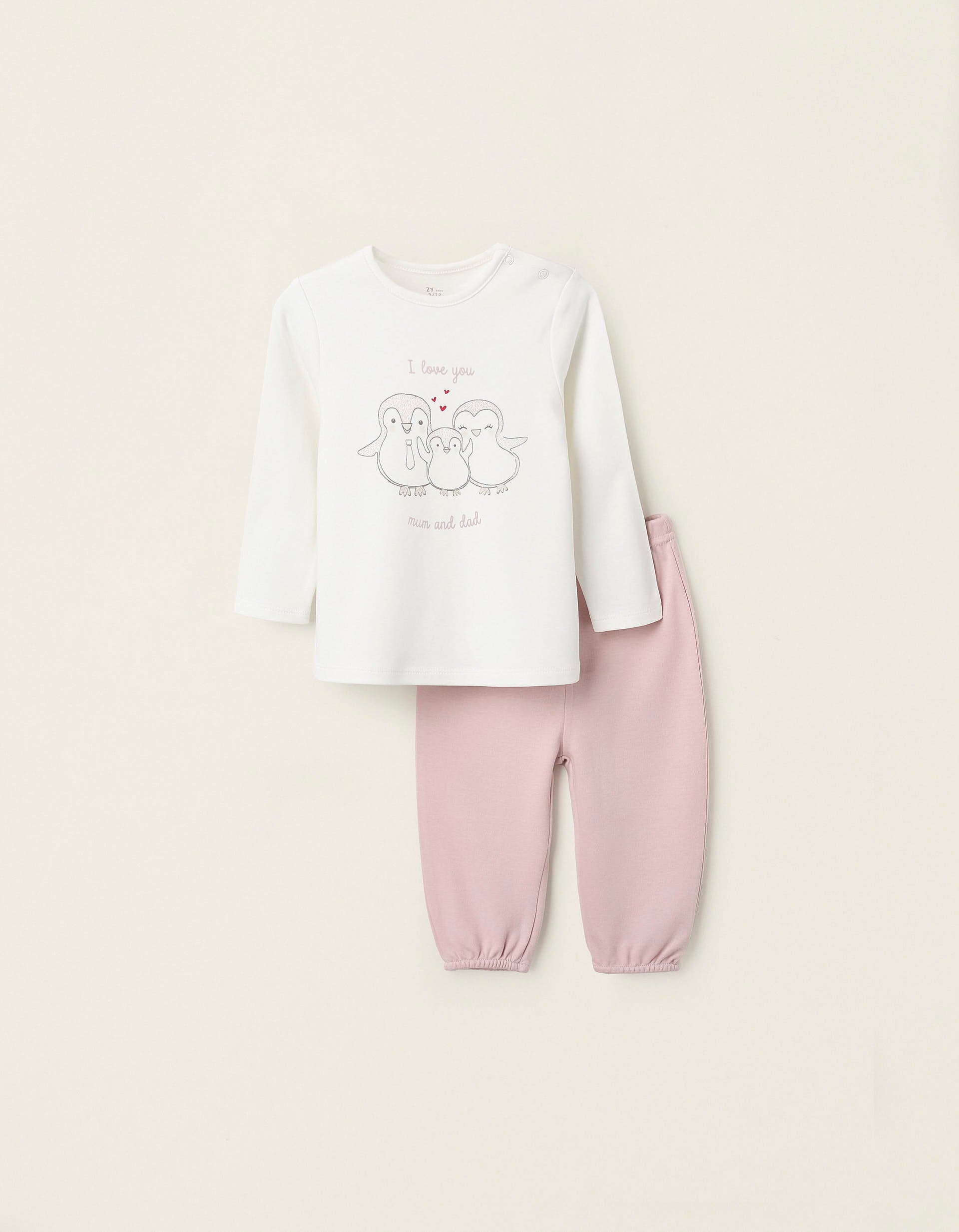 Pijama de Algodão para Bebé Menina 'Mum & Dad', Rosa/Branco