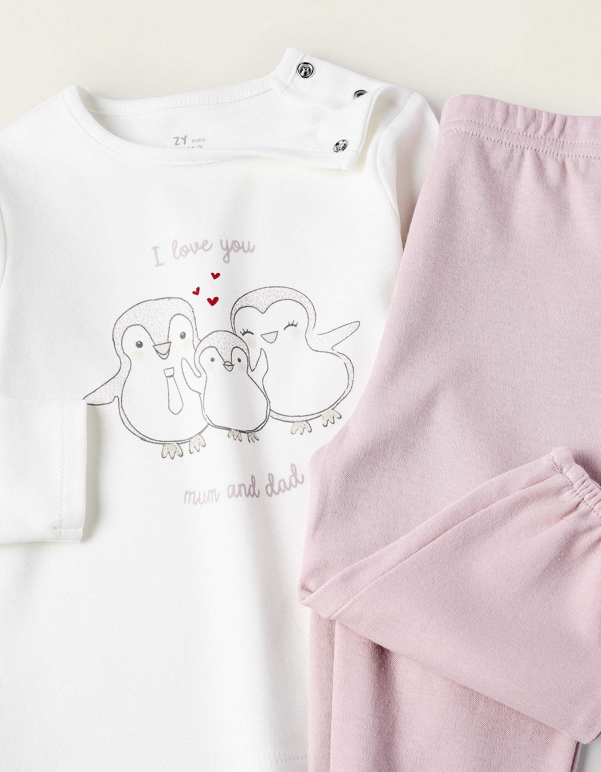 Pijama de Algodão para Bebé Menina 'Mum & Dad', Rosa/Branco