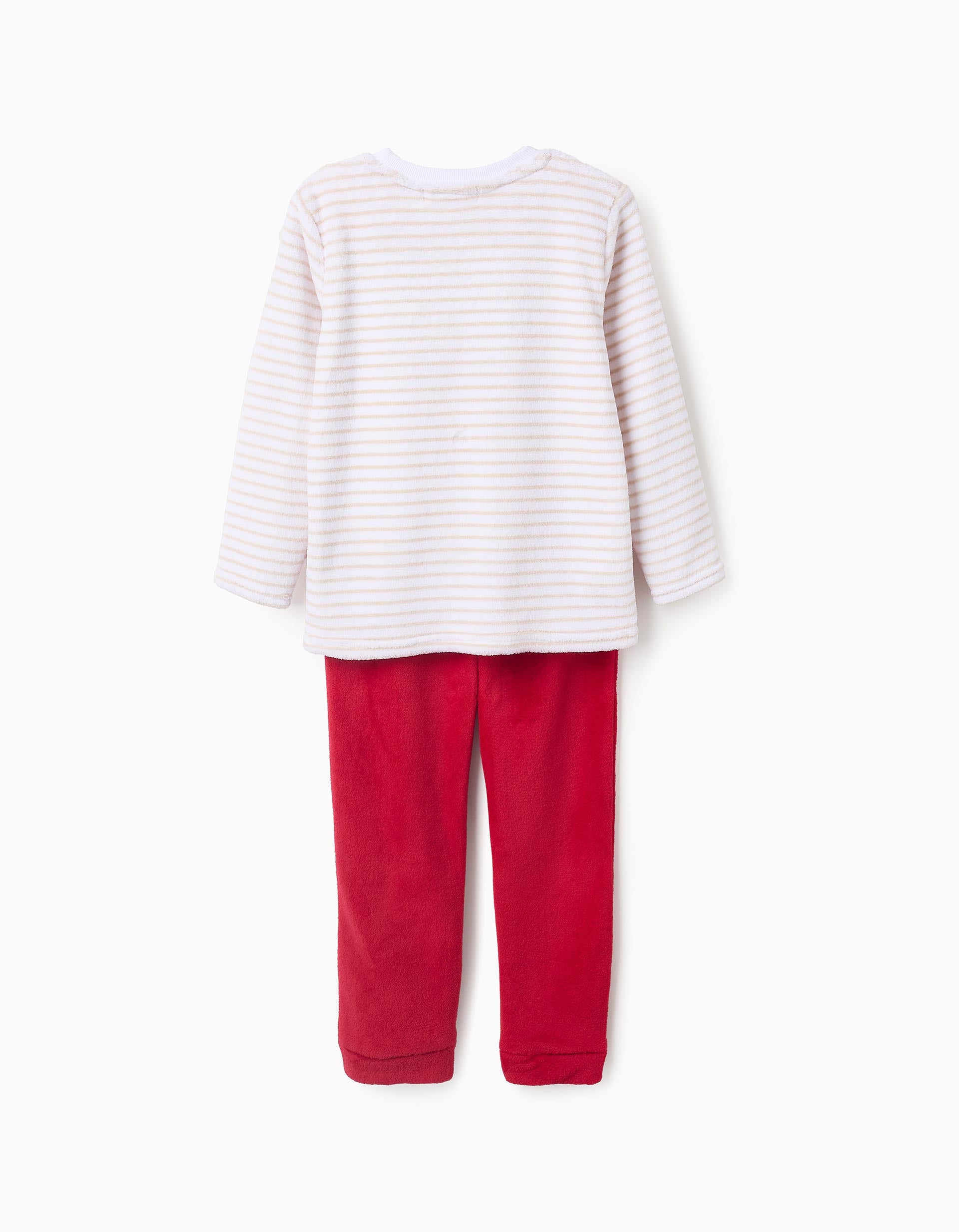 Plush Pyjama for Boys with Stripes 'Reindeer', White/Red