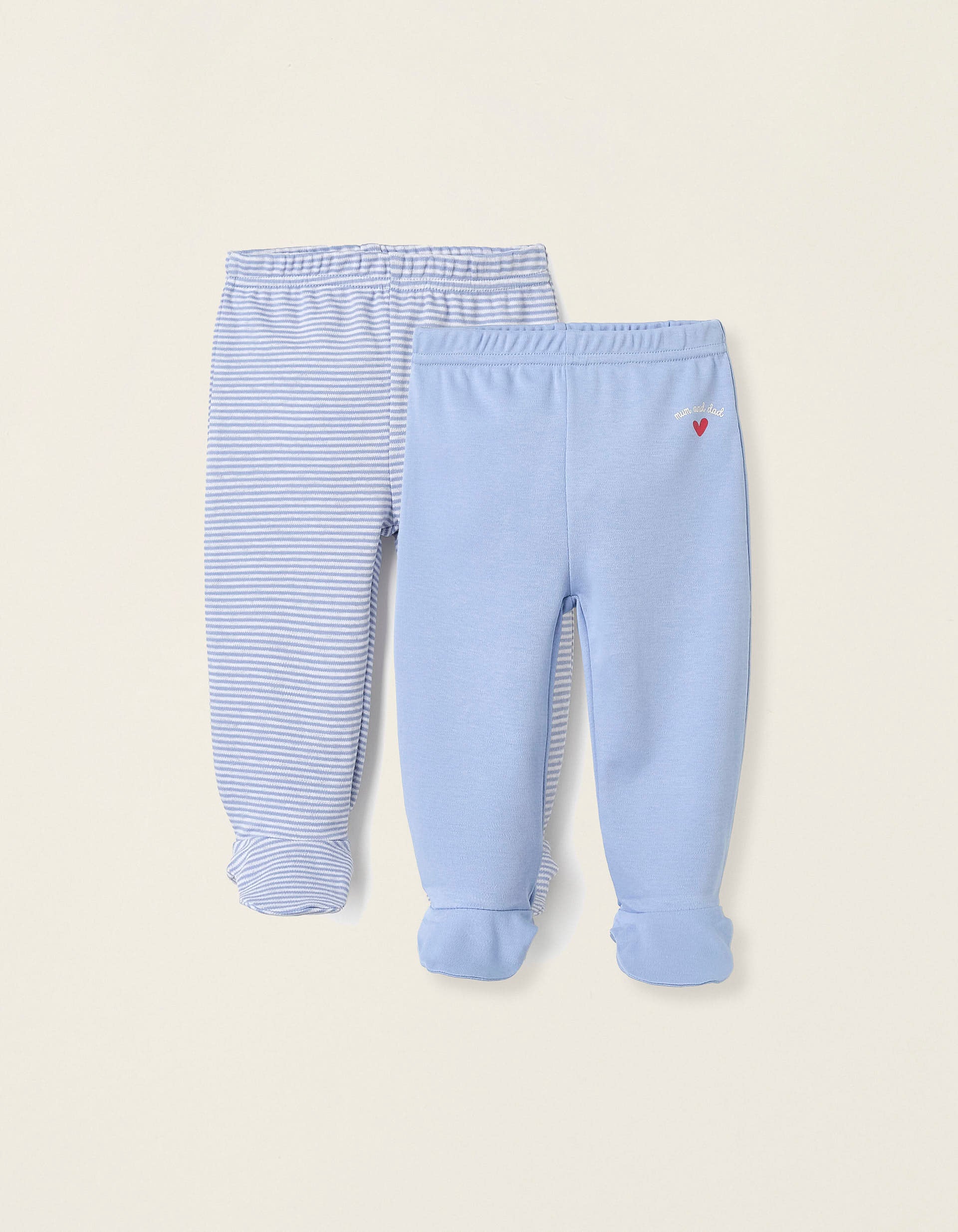 2 Pantalones con Pies de Algodón para Bebé Niño 'Mum & Dad', Blanco/Azul